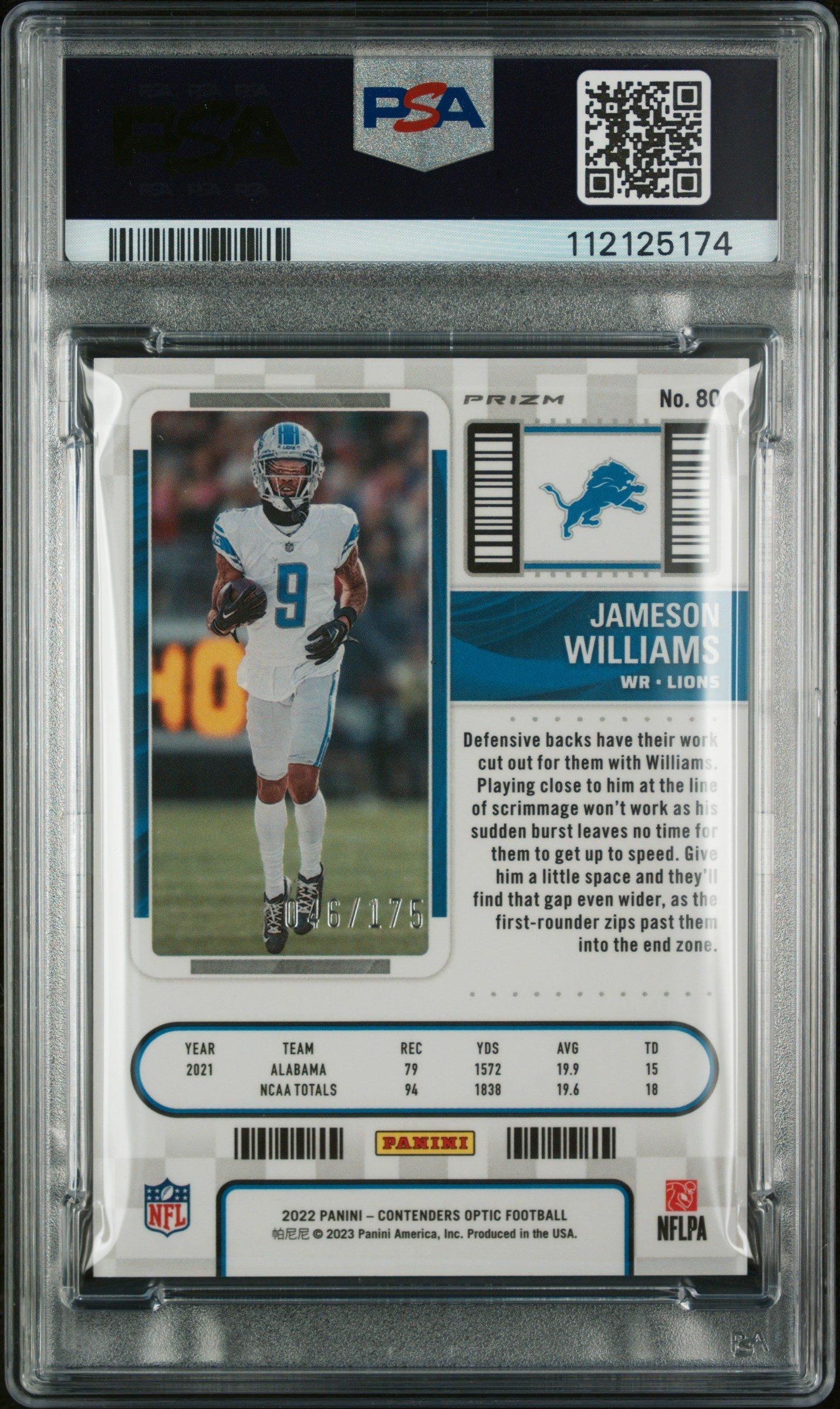 2022 Panini Contenders Optic 80 Jameson Williams Red PSA 9