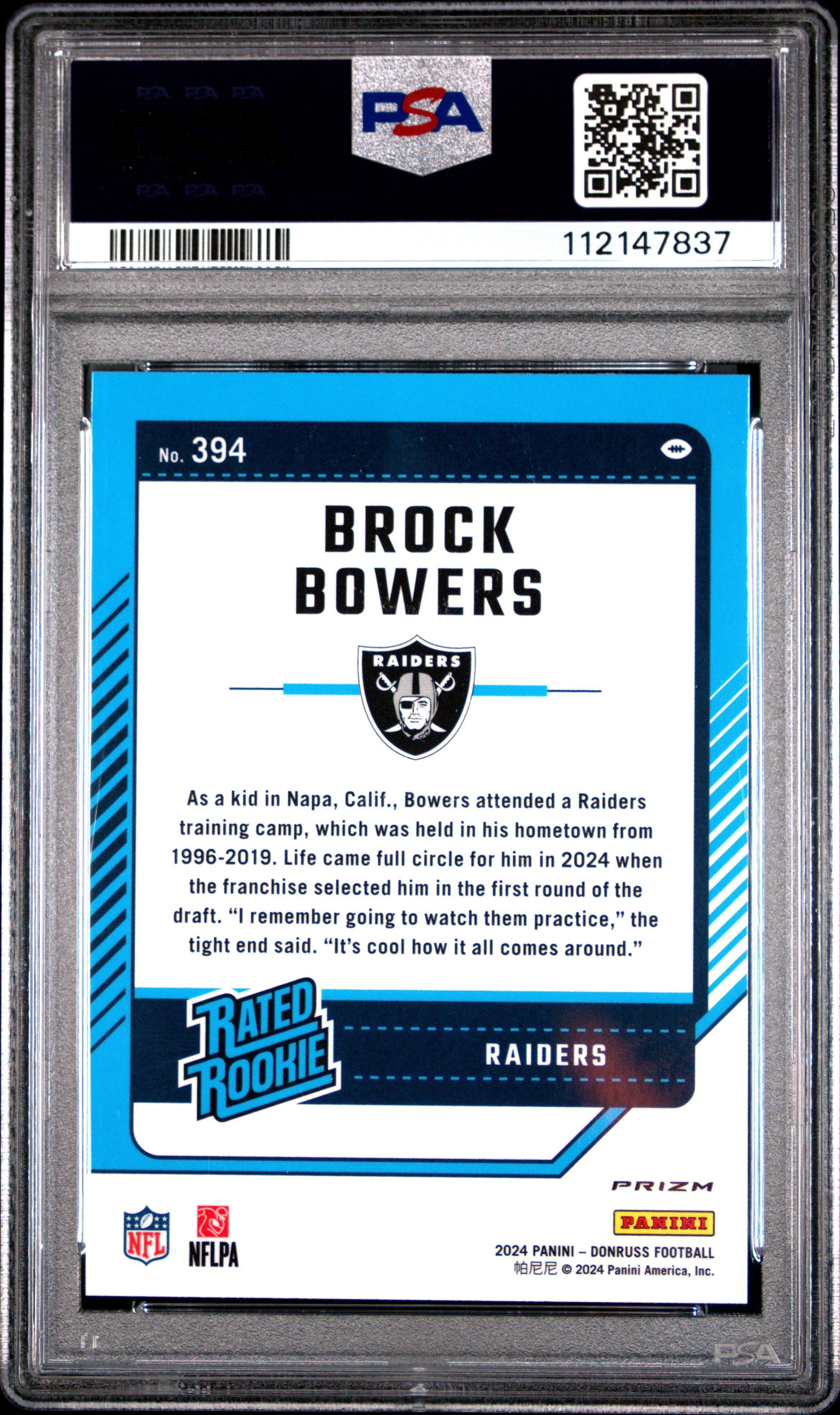 2024 Panini Donruss 394 Brock Bowers Optic Preview-red Wave PSA 10