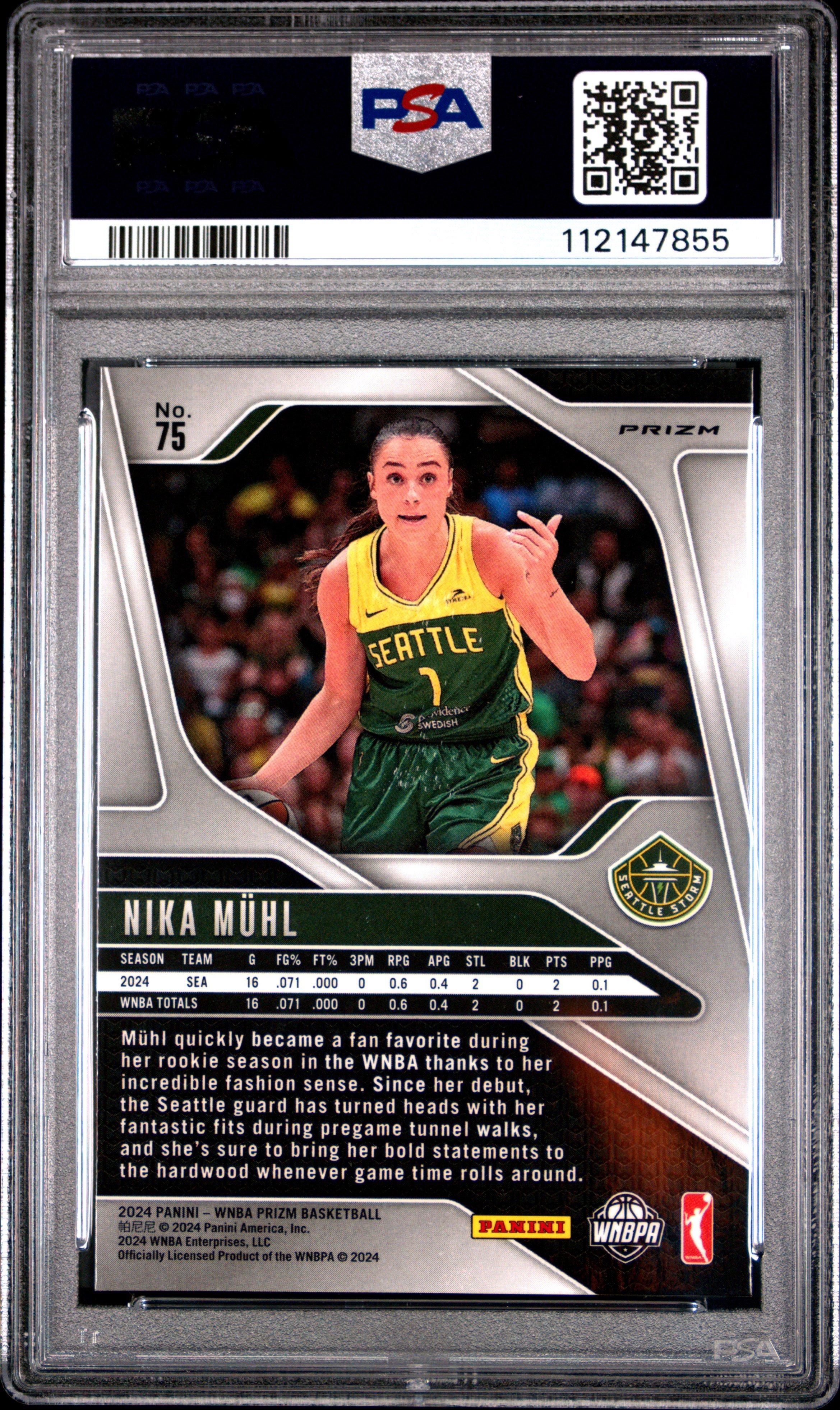 2024 Panini Prizm Wnba 75 Nika Muhl Green Prizm PSA 10