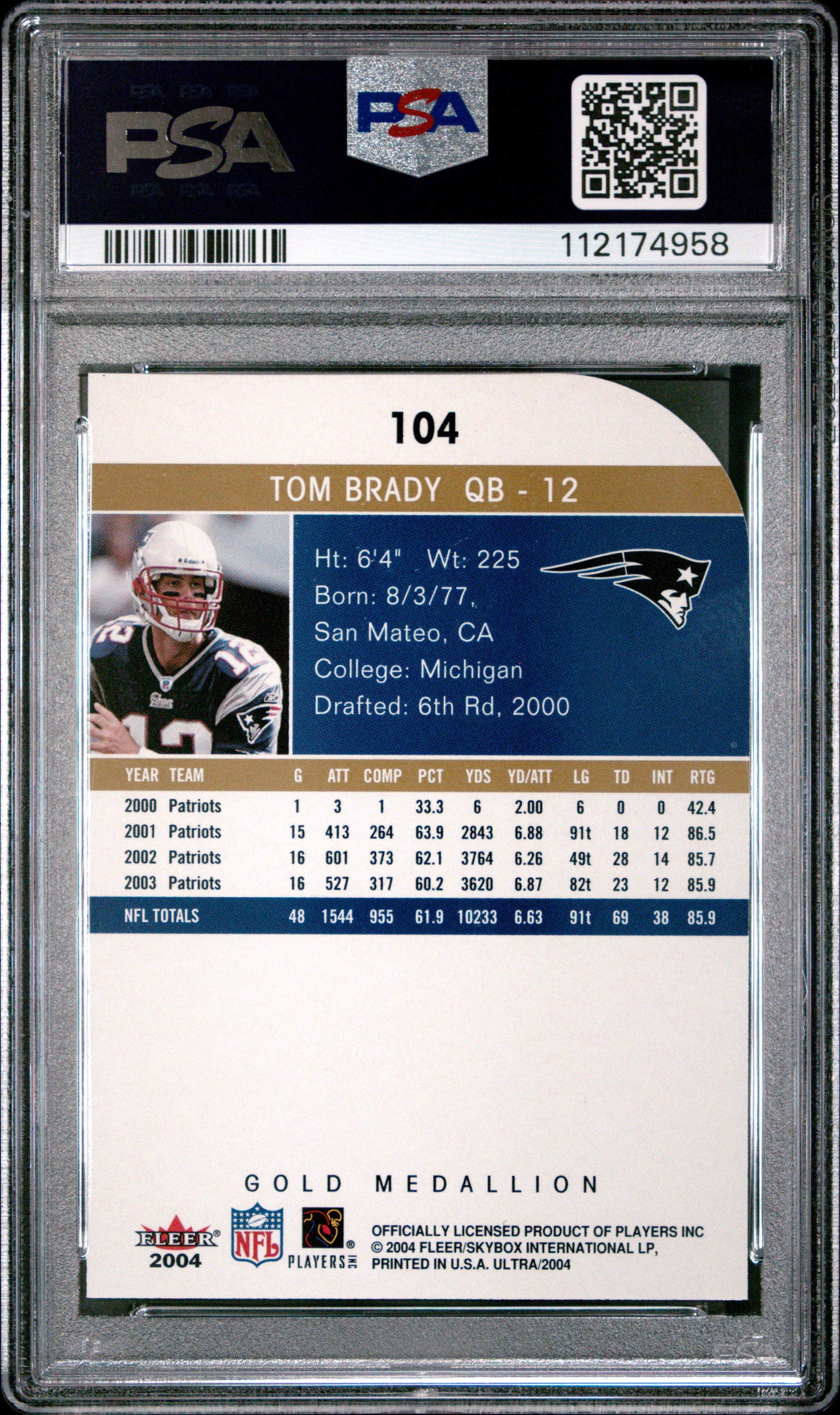 2004 Ultra 104 Tom Brady Gold Medallion PSA 8