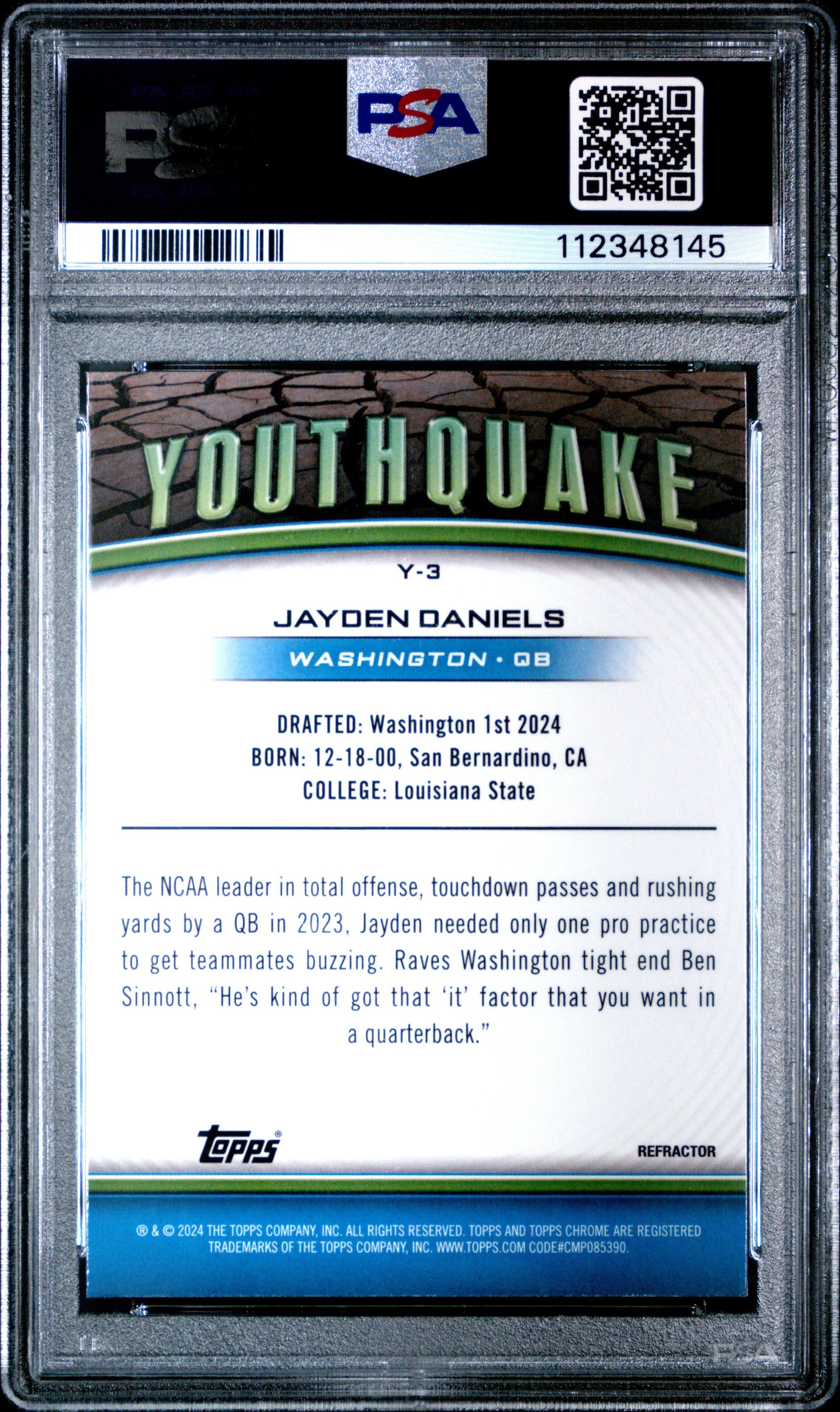 2024 Topps Chrome Youthquake Y3 Jayden Daniels PSA 10