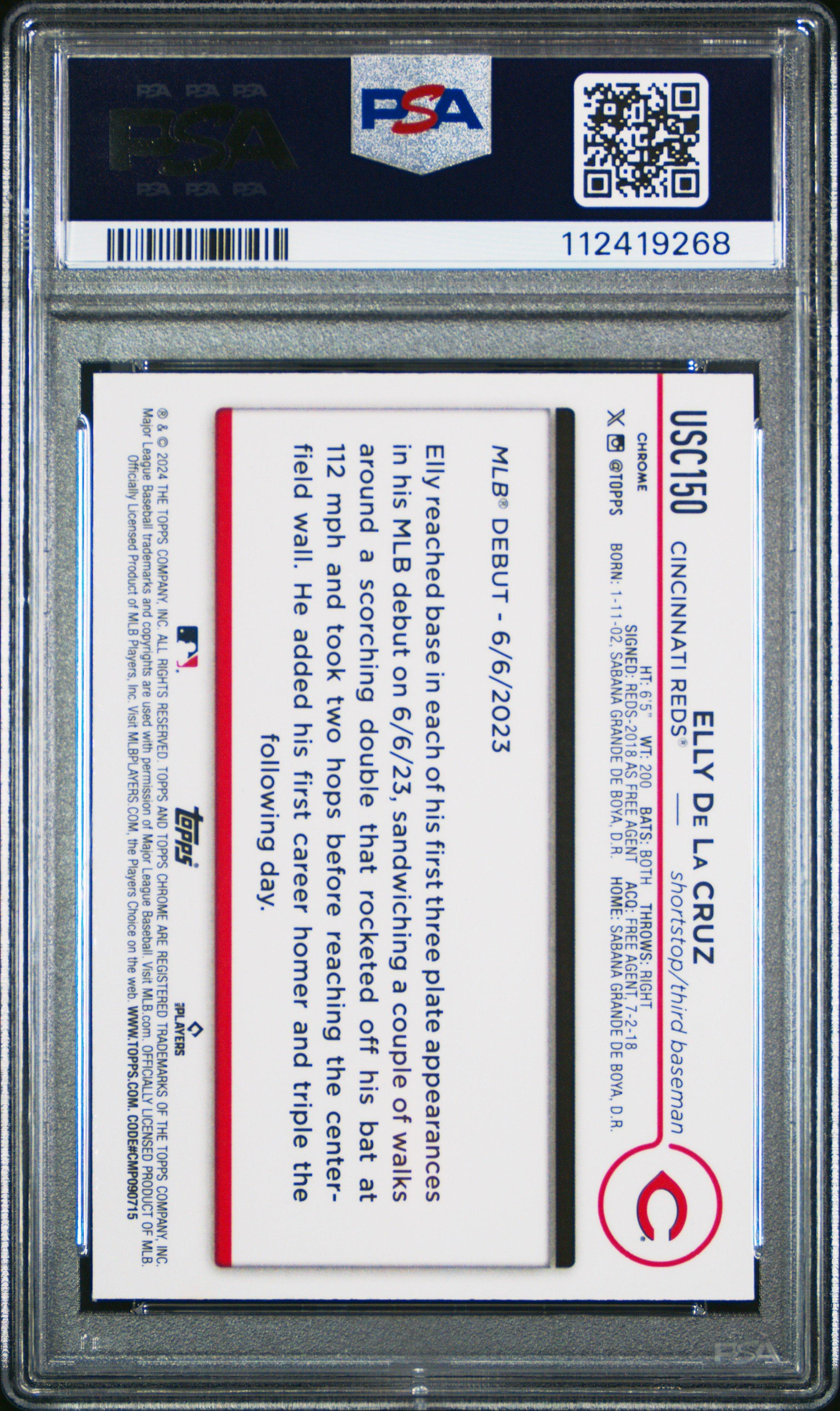 2024 Topps Chrome Update Usc150 Elly De La Cruz Raywave Refractor PSA 9