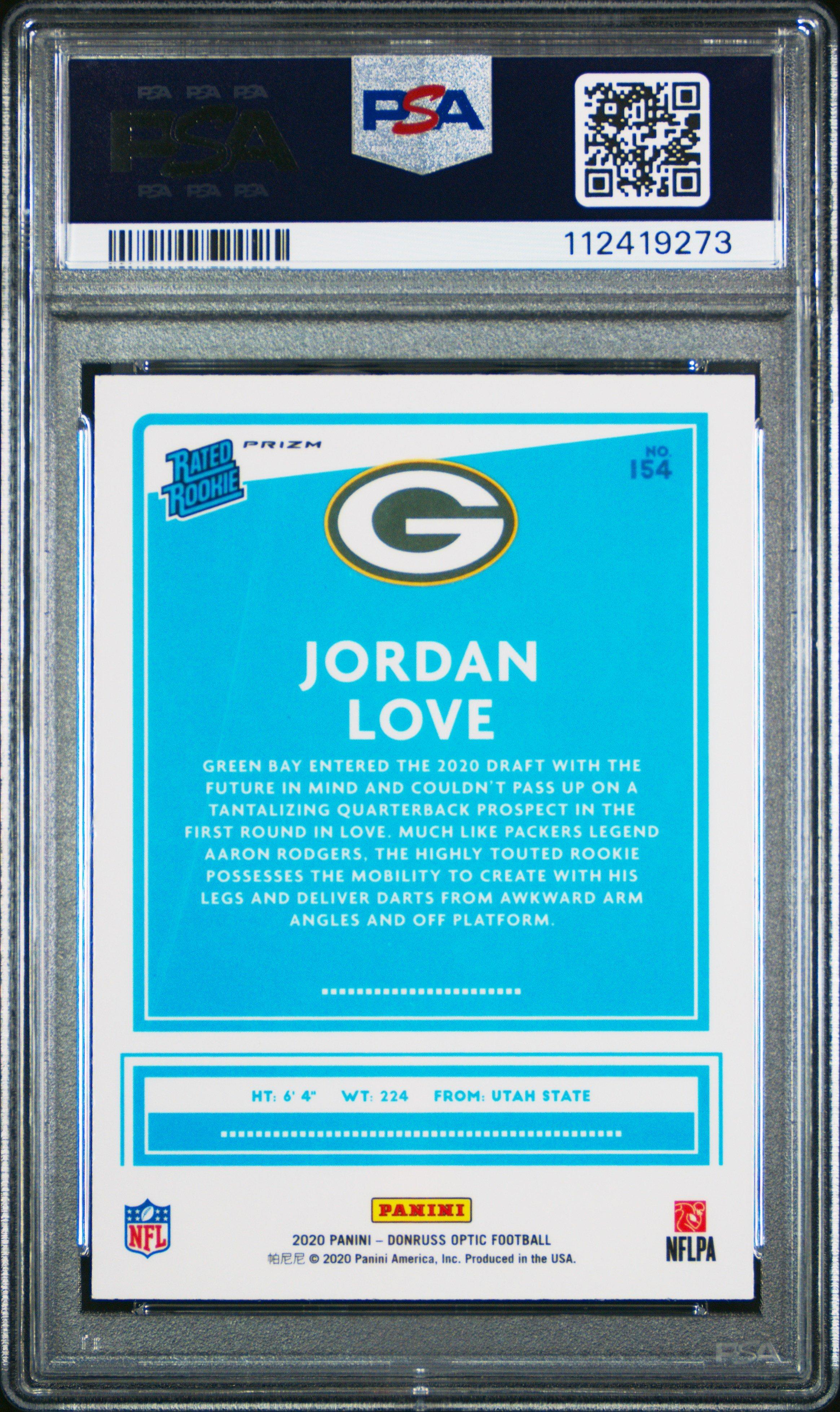 2020 Panini Donruss Optic 154 Jordan Love Purple Shock PSA 9