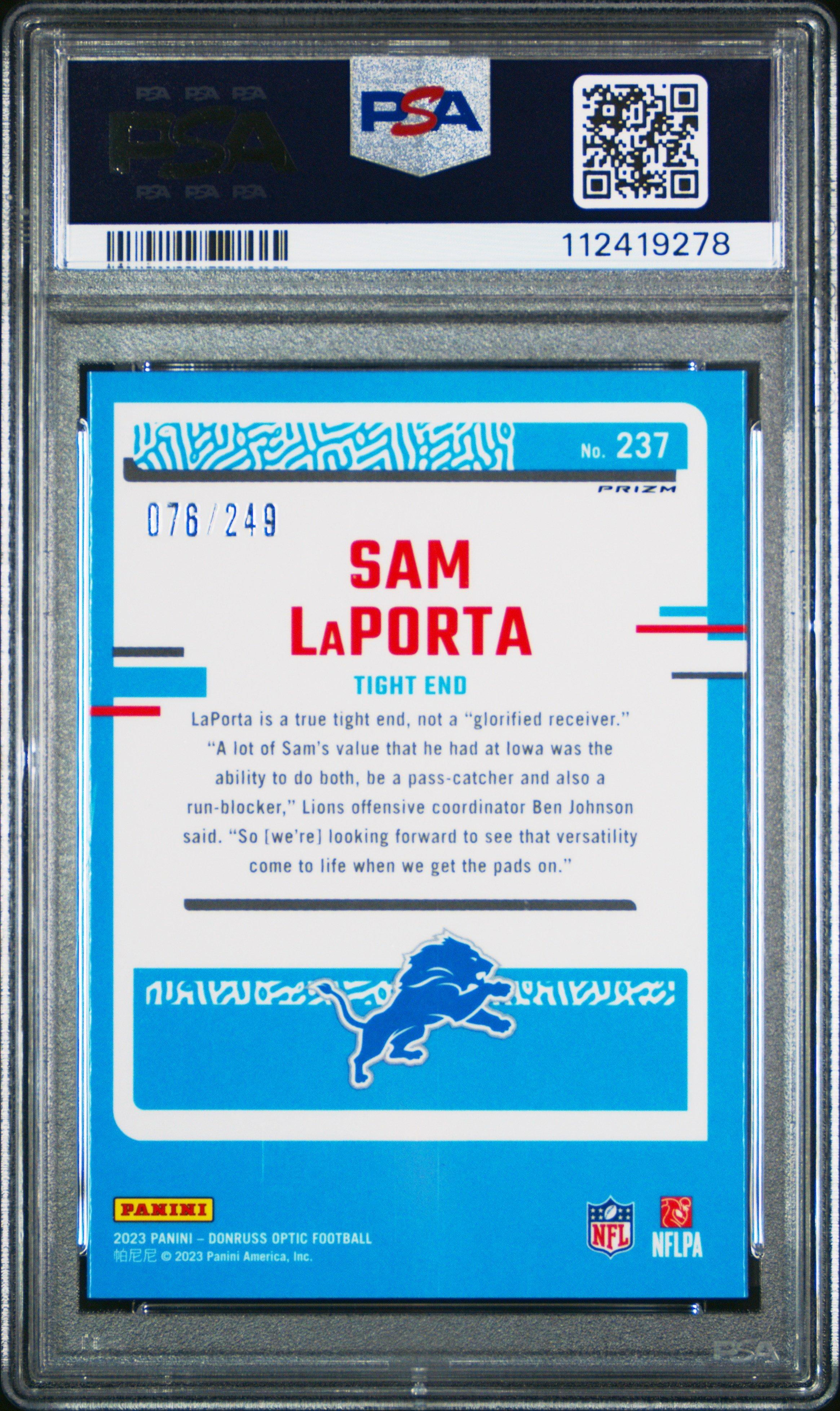 2023 Panini Donruss Optic 237 Sam Laporta Orange PSA 10