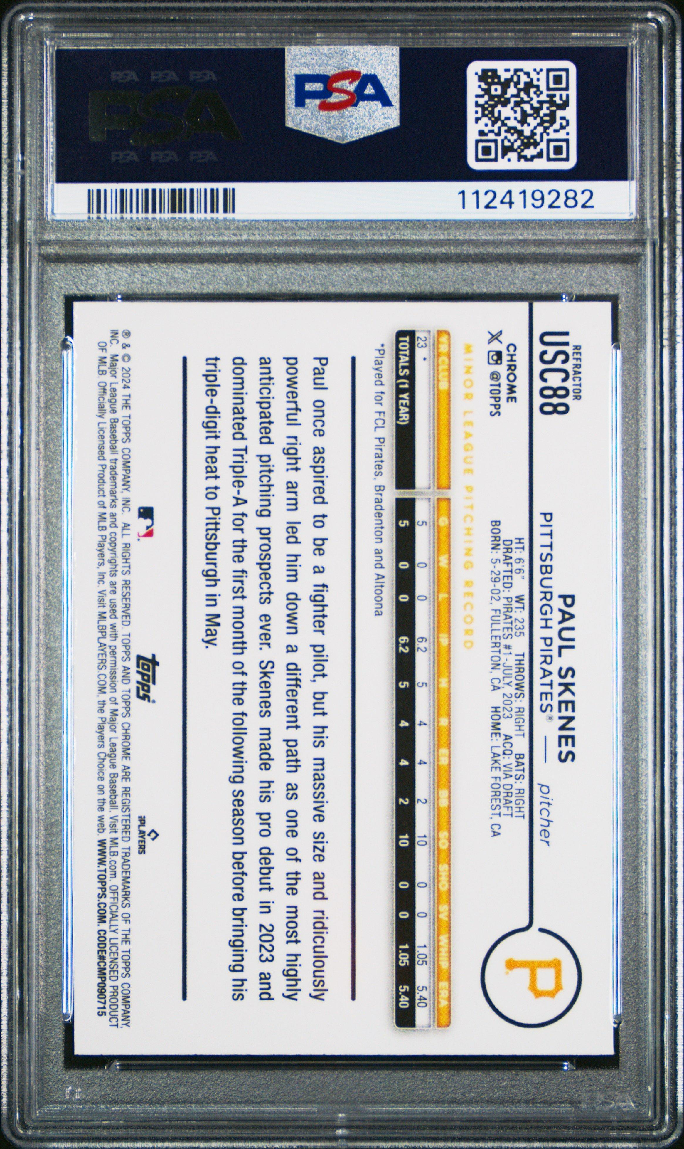 2024 Topps Chrome Update Usc88 Paul Skenes Refractor PSA 9