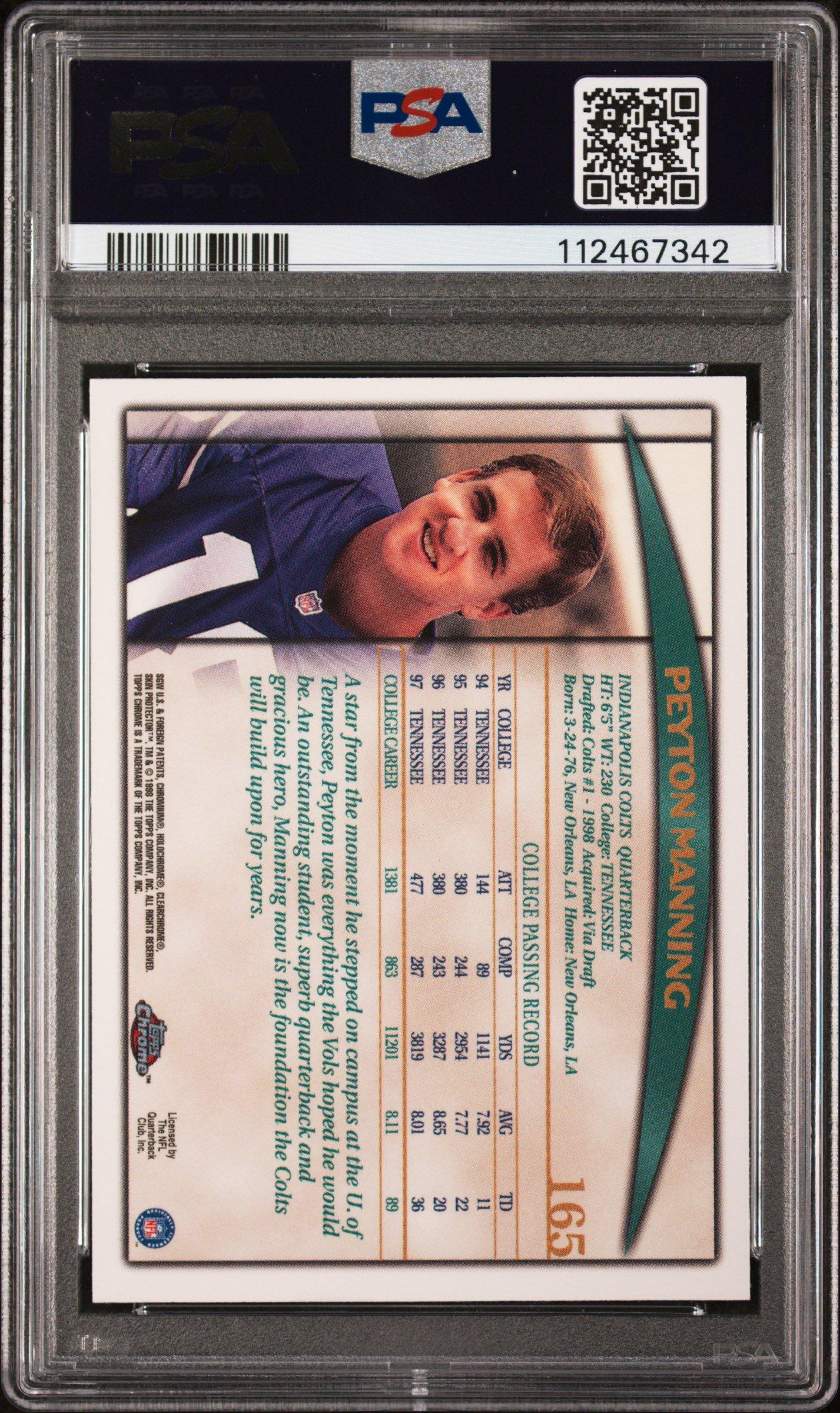 1998 Topps Chrome 165 Peyton Manning Refractor PSA 8