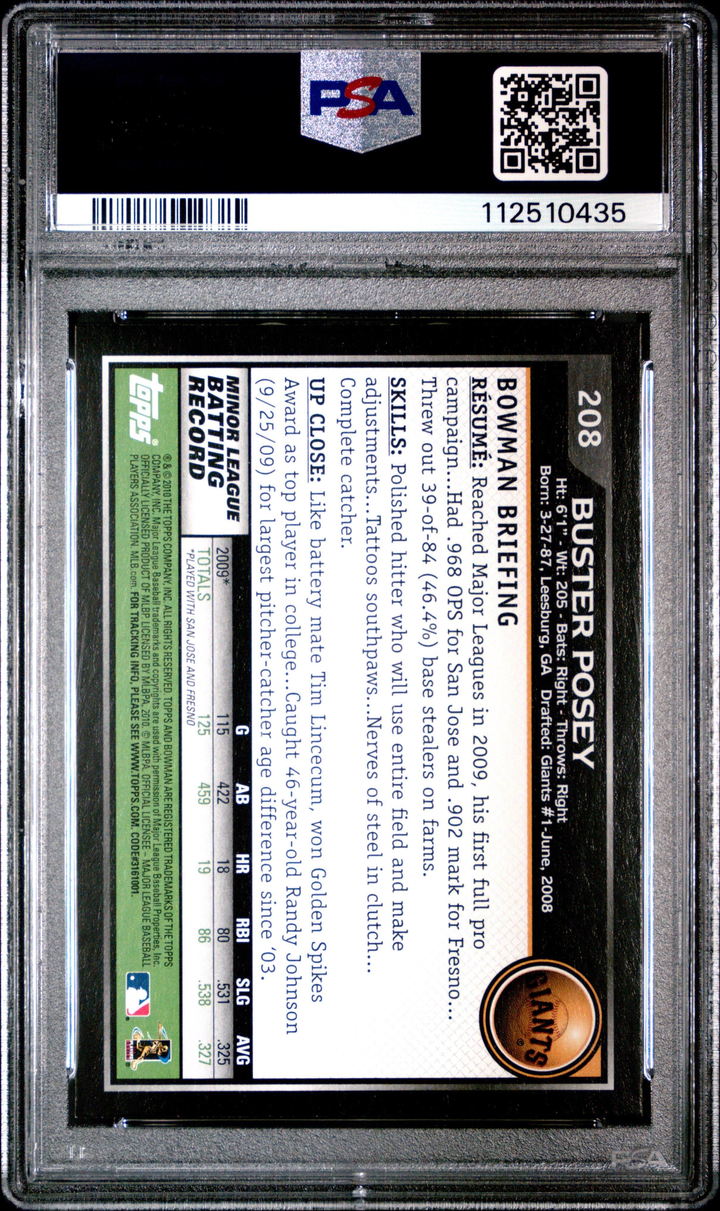 2010 Bowman 208 Buster Posey PSA 9