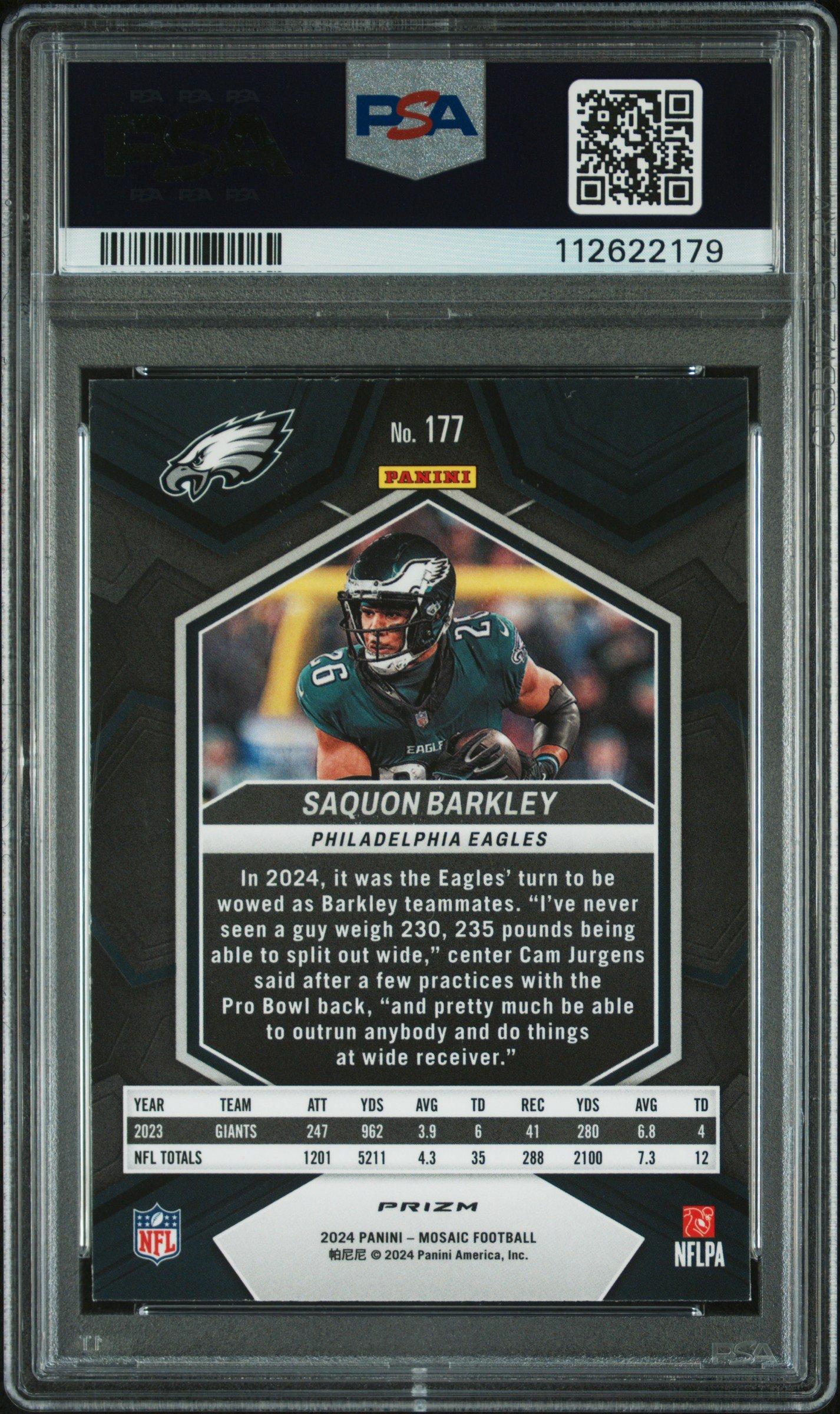 2024 Panini Mosaic 177 Saquon Barkley Camo Pink PSA 10
