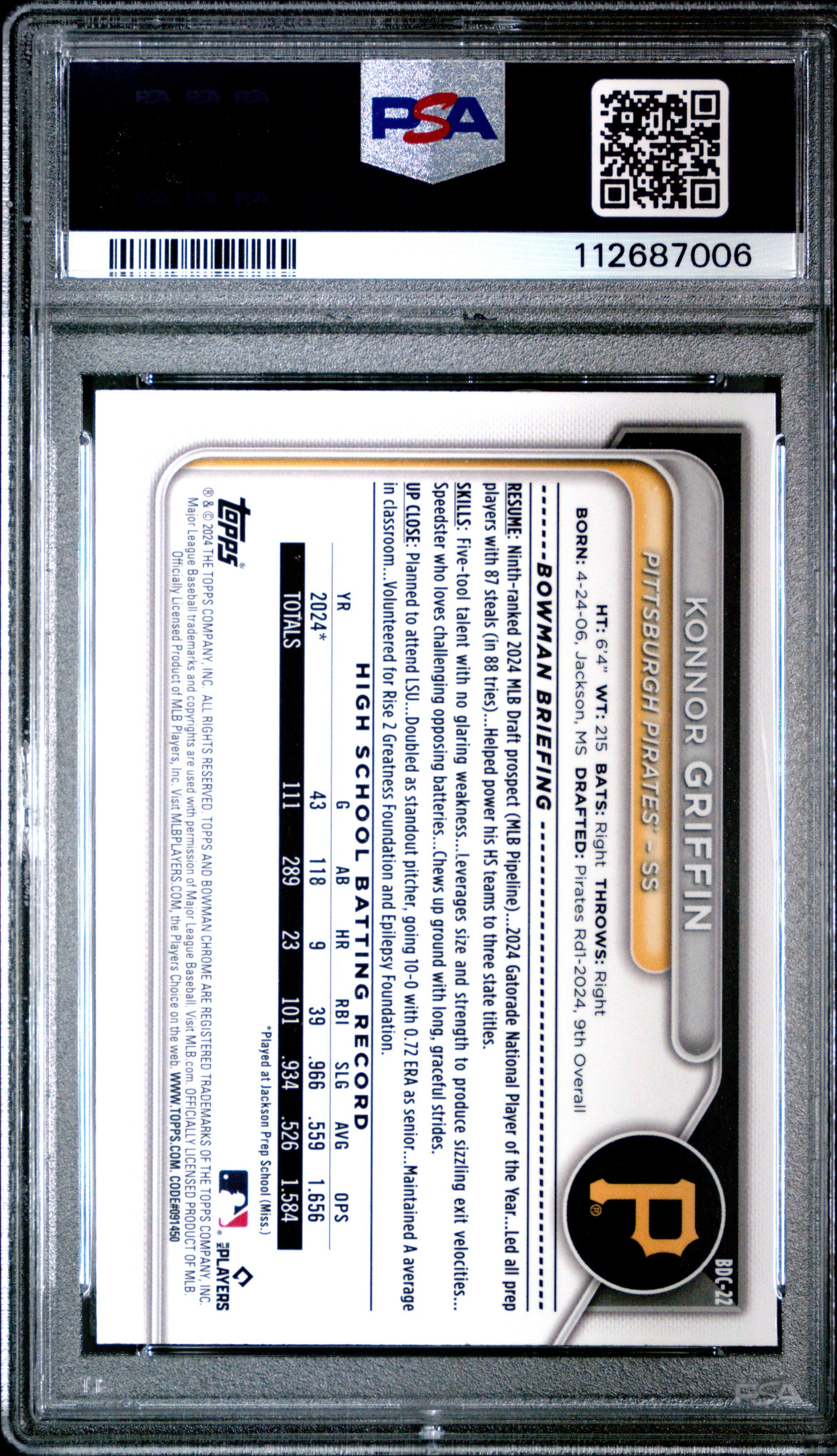2024 Bowman Draft Sapphire Edition Bdc22 Konnor Griffin PSA 9