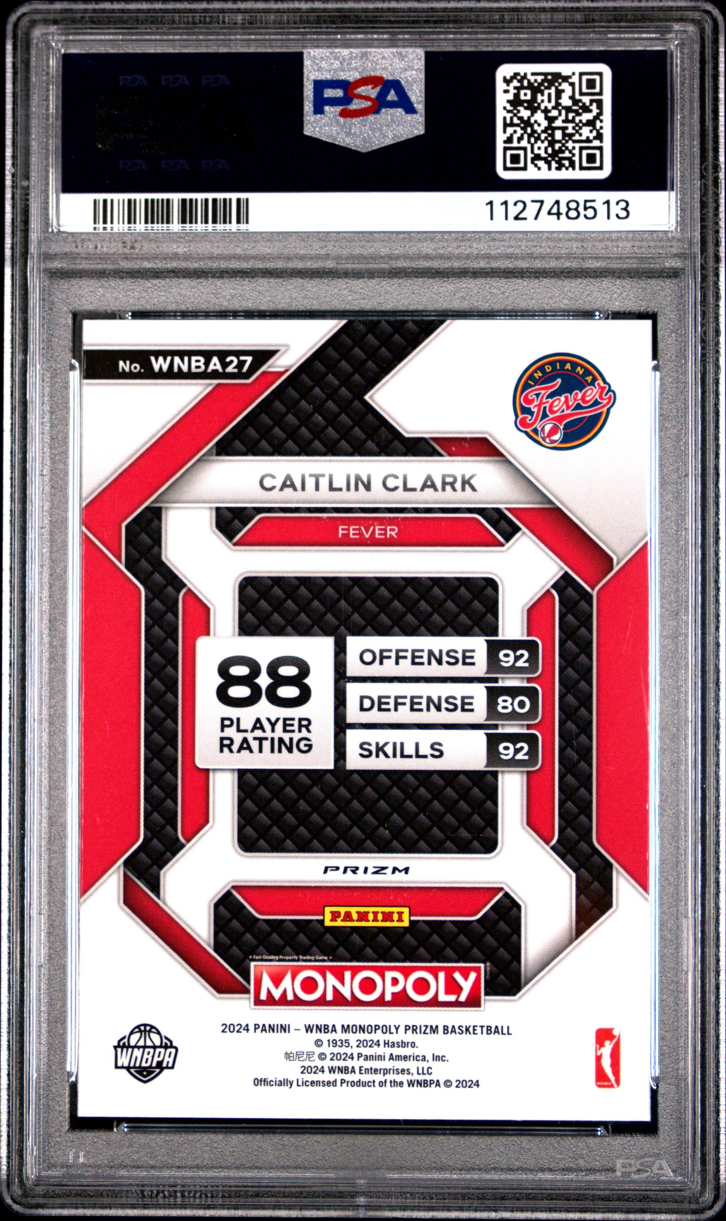 2024 Panini Prizm Monopoly Wnba Insert 27 Caitlin Clark Silver Prizm PSA 10