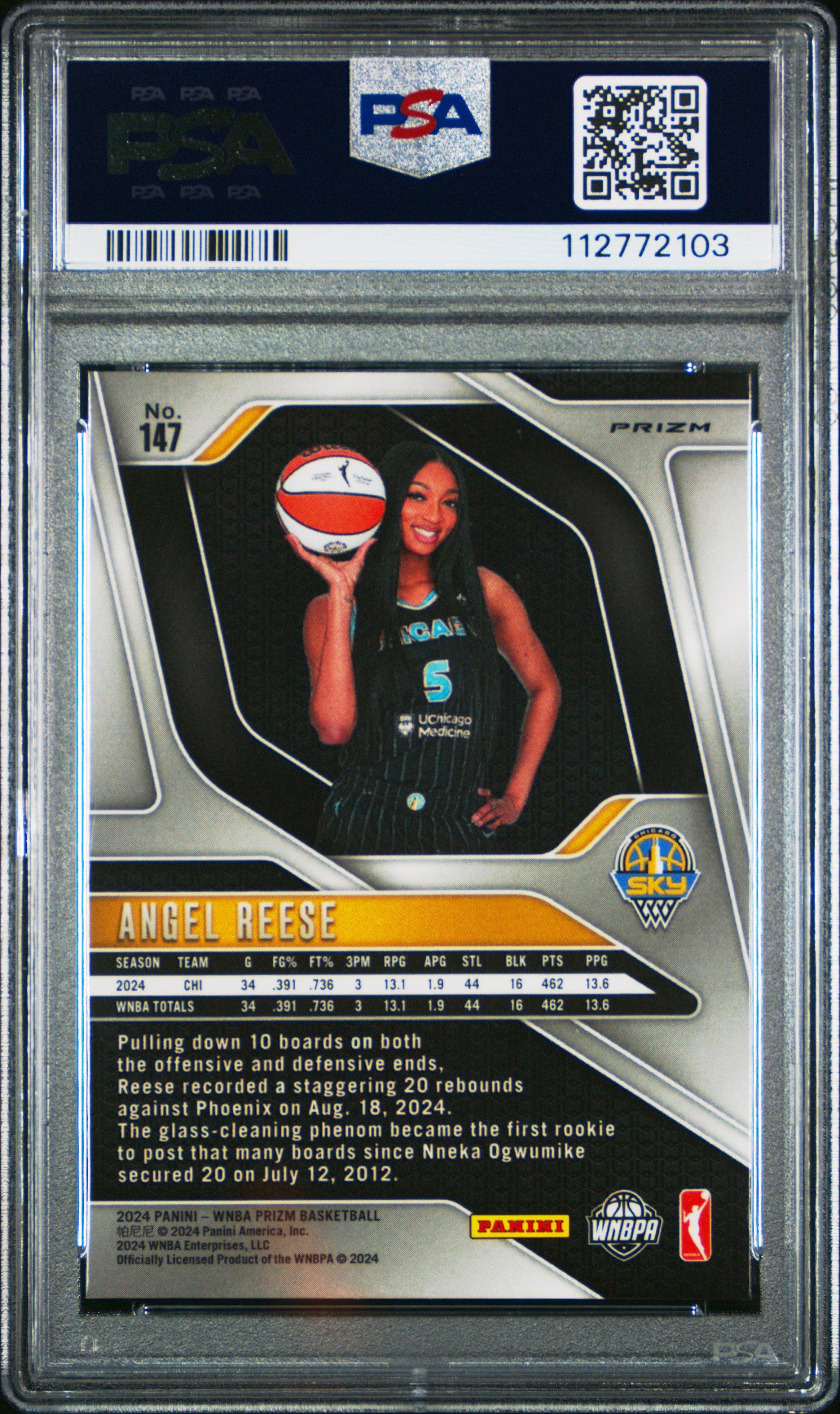2024 Panini Prizm Wnba 147 Angel Reese Blue Velocity PSA 10