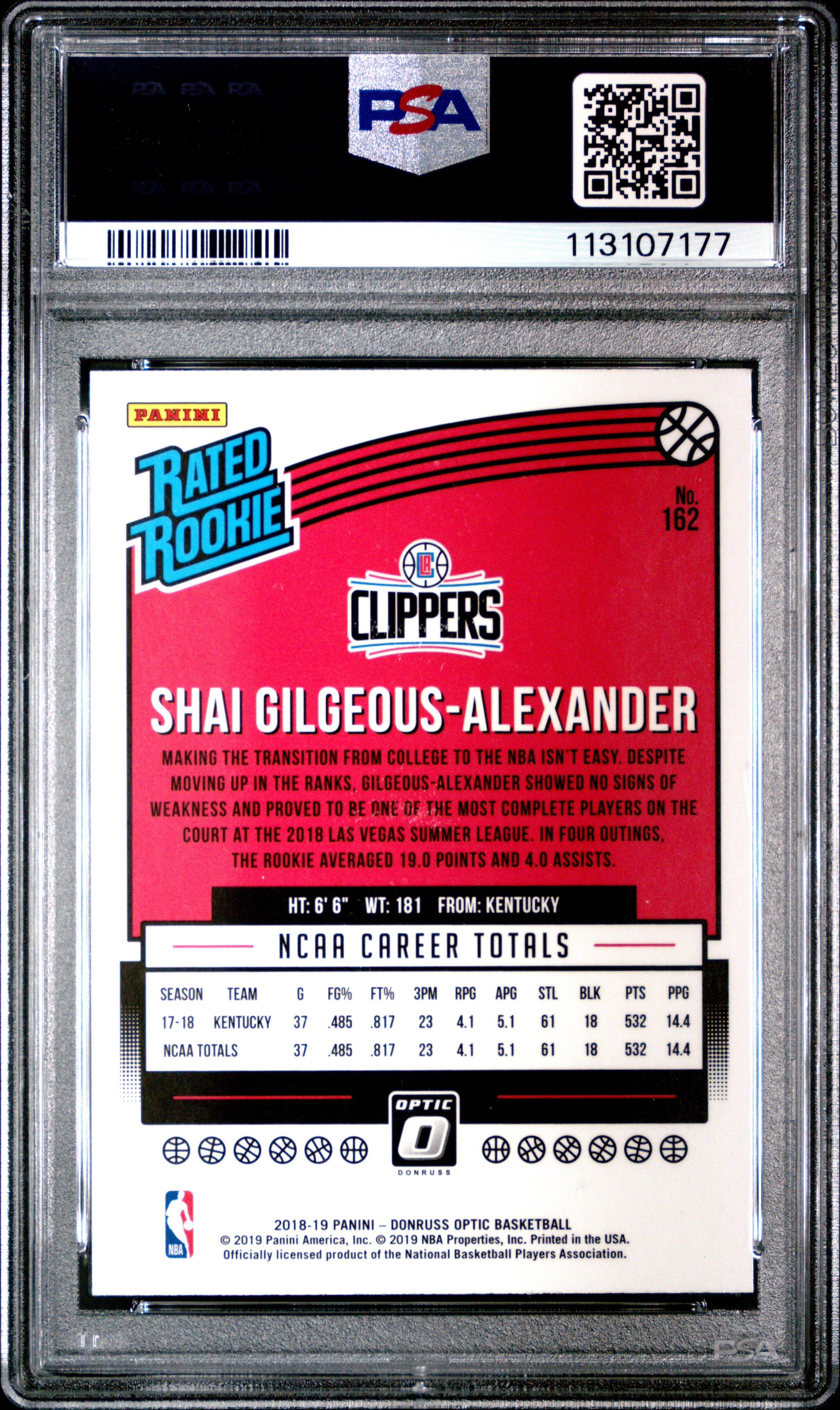 2018 Panini Donruss Optic 162 Shai Gilgeous-alexander PSA