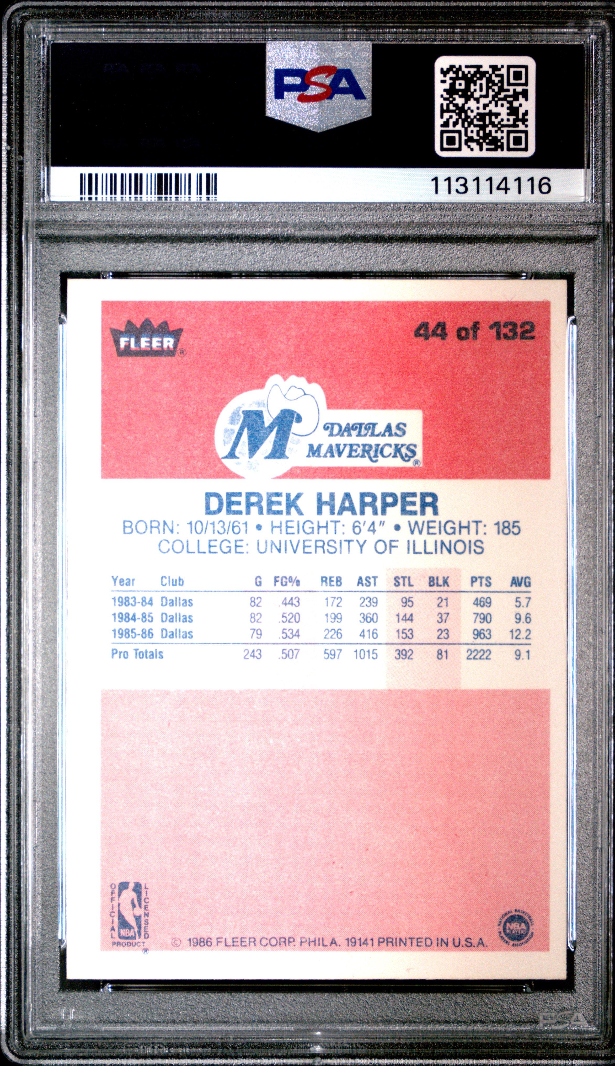 1986 Fleer 44 Derek Harper PSA 8