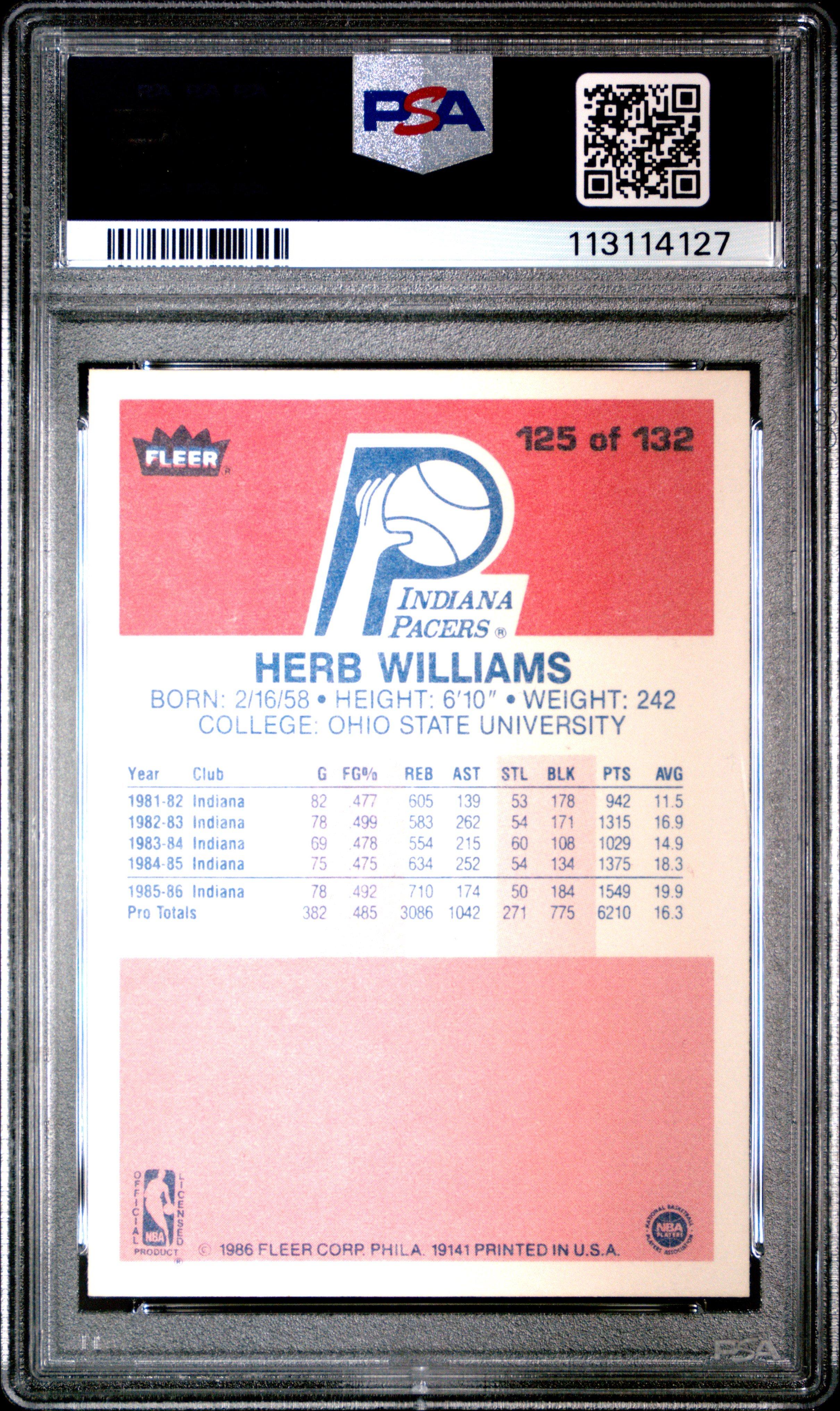 1986 Fleer 125 Herb Williams PSA 9