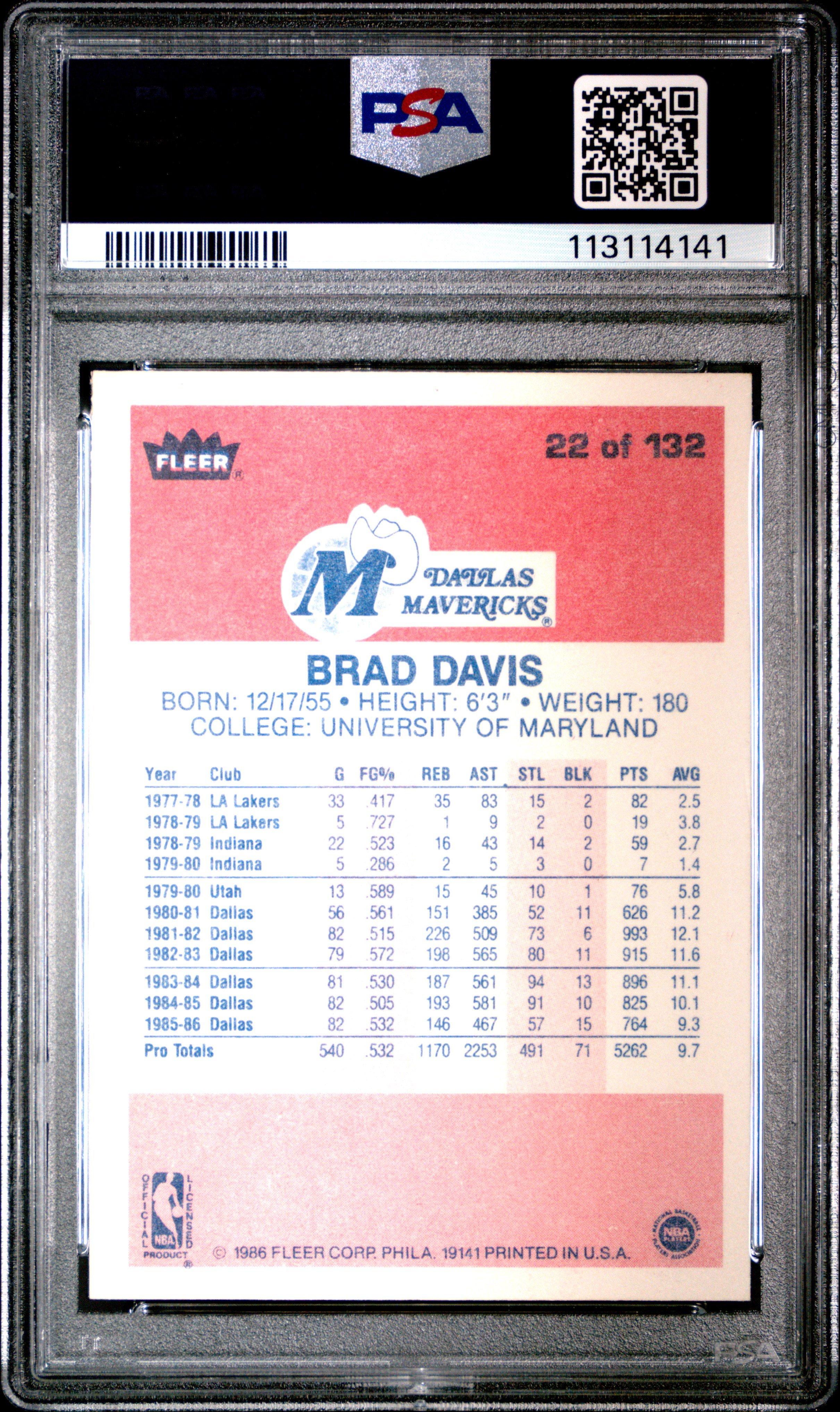 1986 Fleer 22 Brad Davis PSA 8