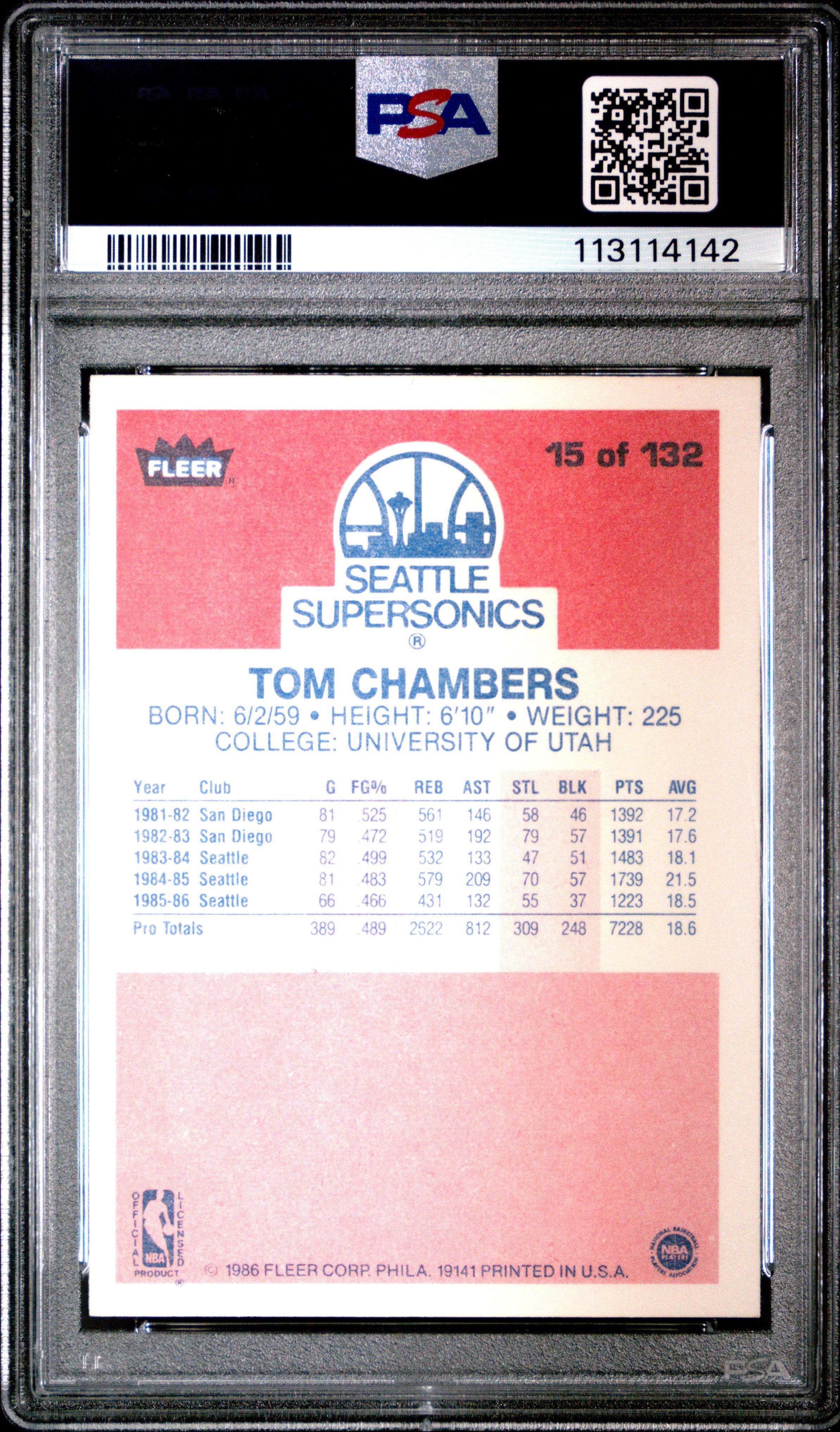 1986 Fleer 15 Tom Chambers PSA 8