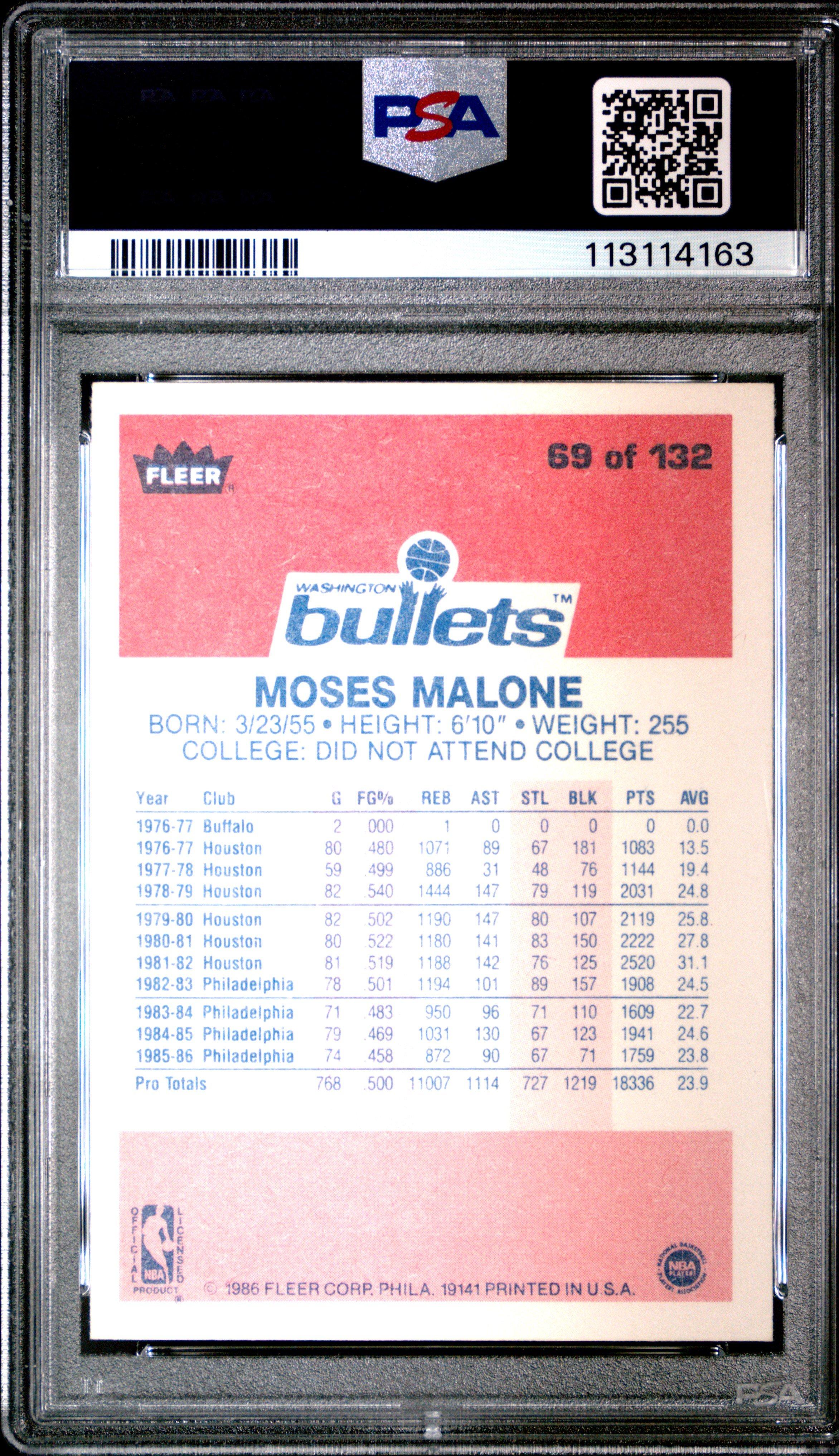 1986 Fleer 69 Moses Malone PSA 8