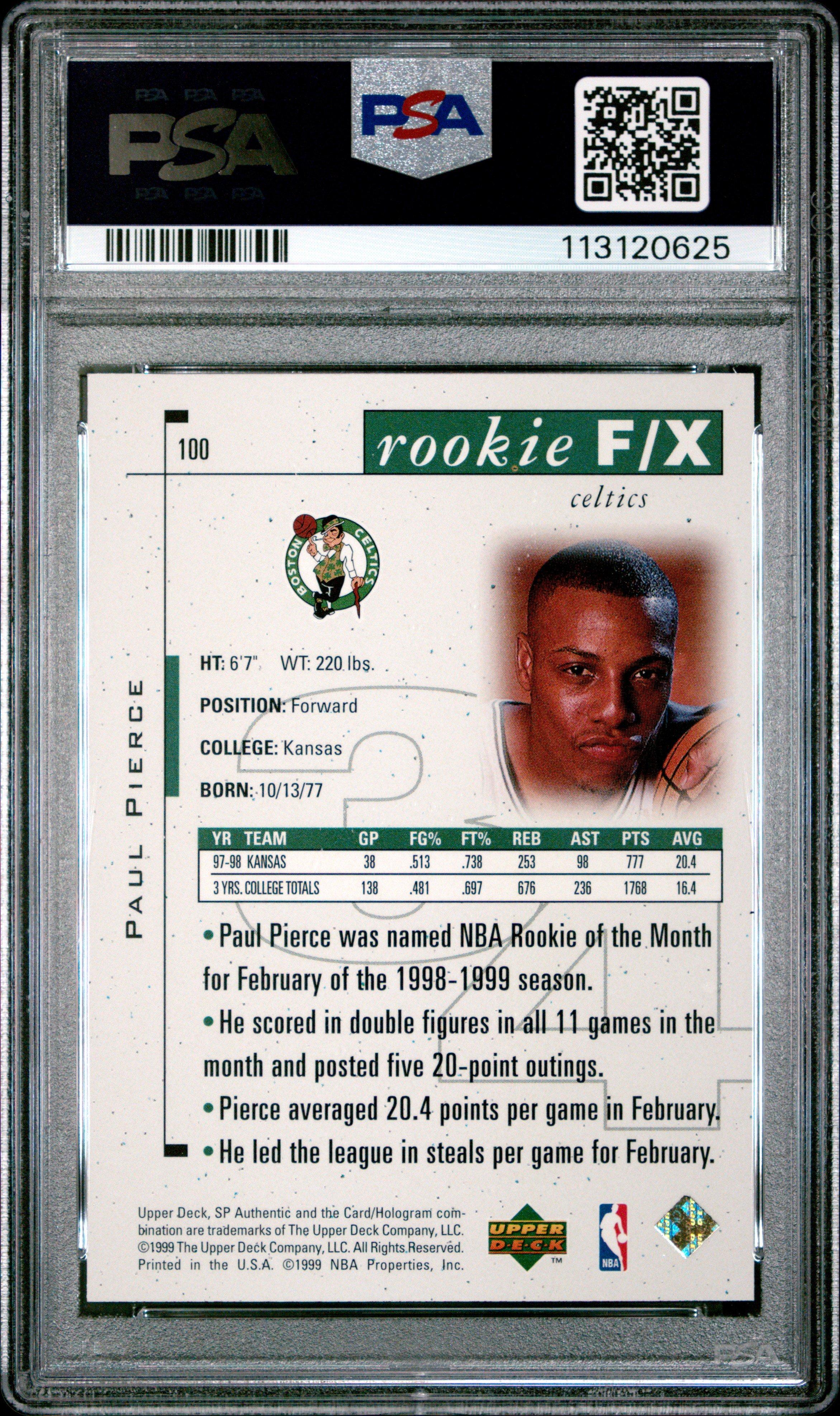 1998 Sp Authentic 100 Paul Pierce PSA 10