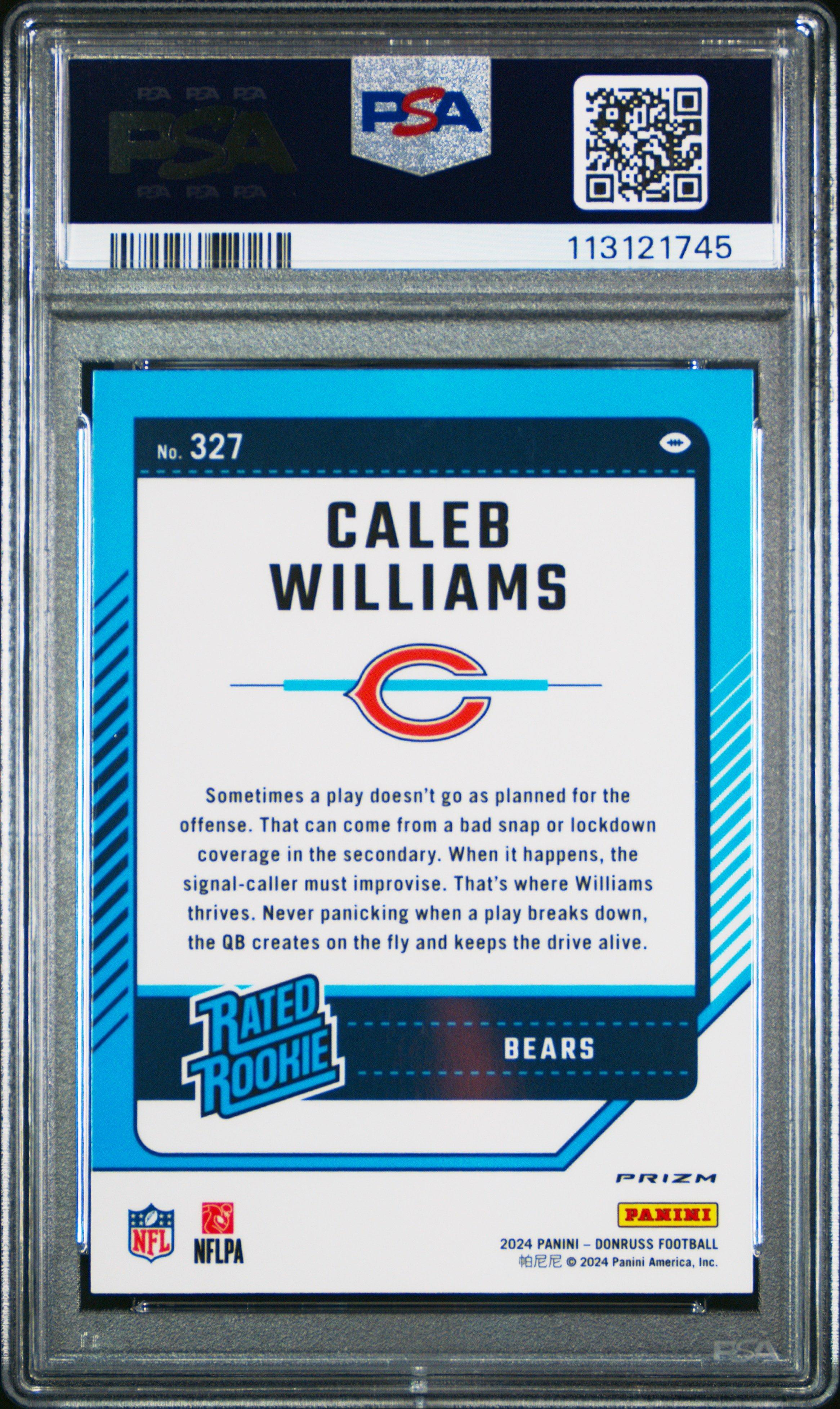 2024 Panini Donruss 327 Caleb Williams Optic Preview-red Wave PSA 10