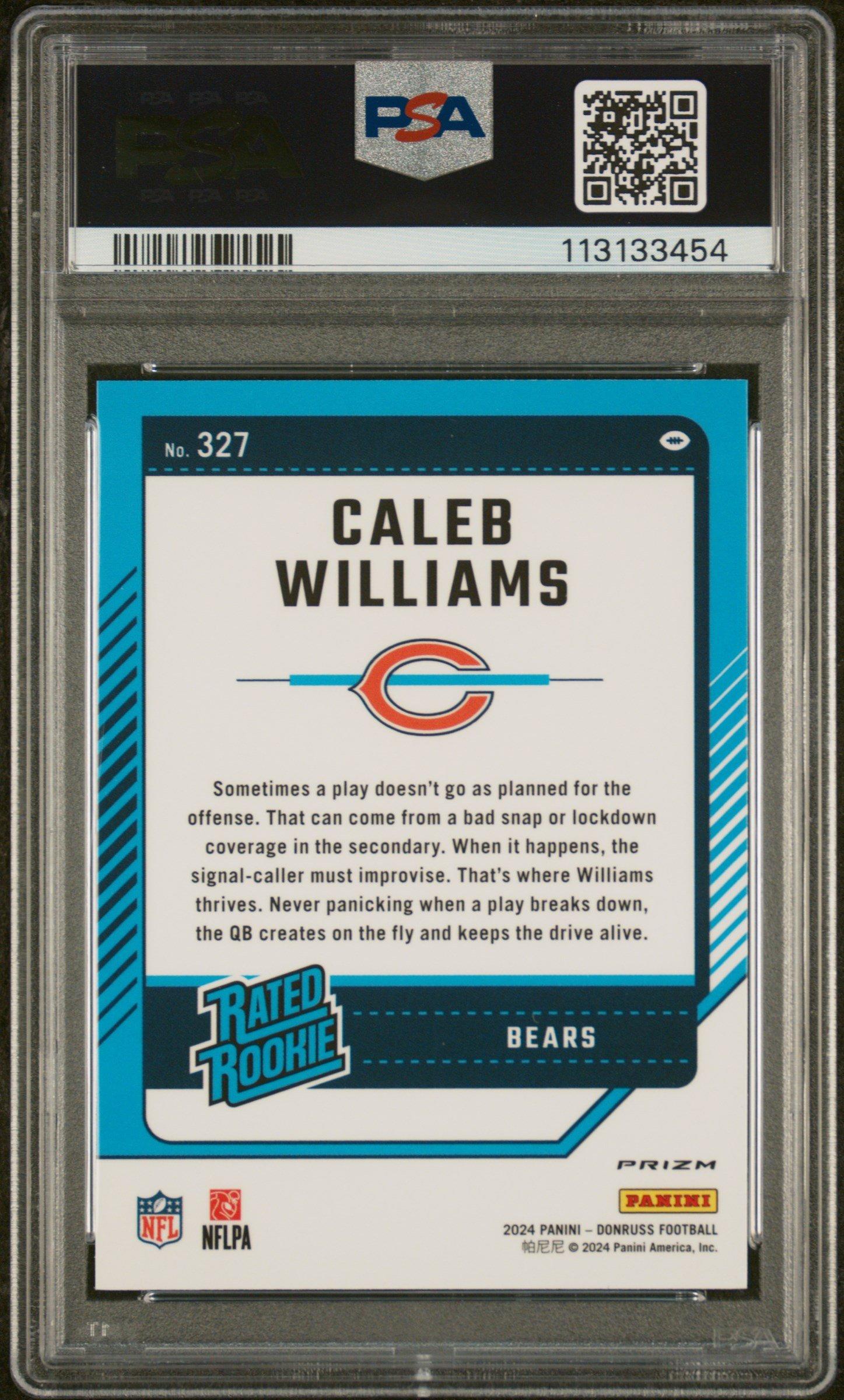 2024 Panini Donruss 327 Caleb Williams Optic Preview-blue Scope PSA 10