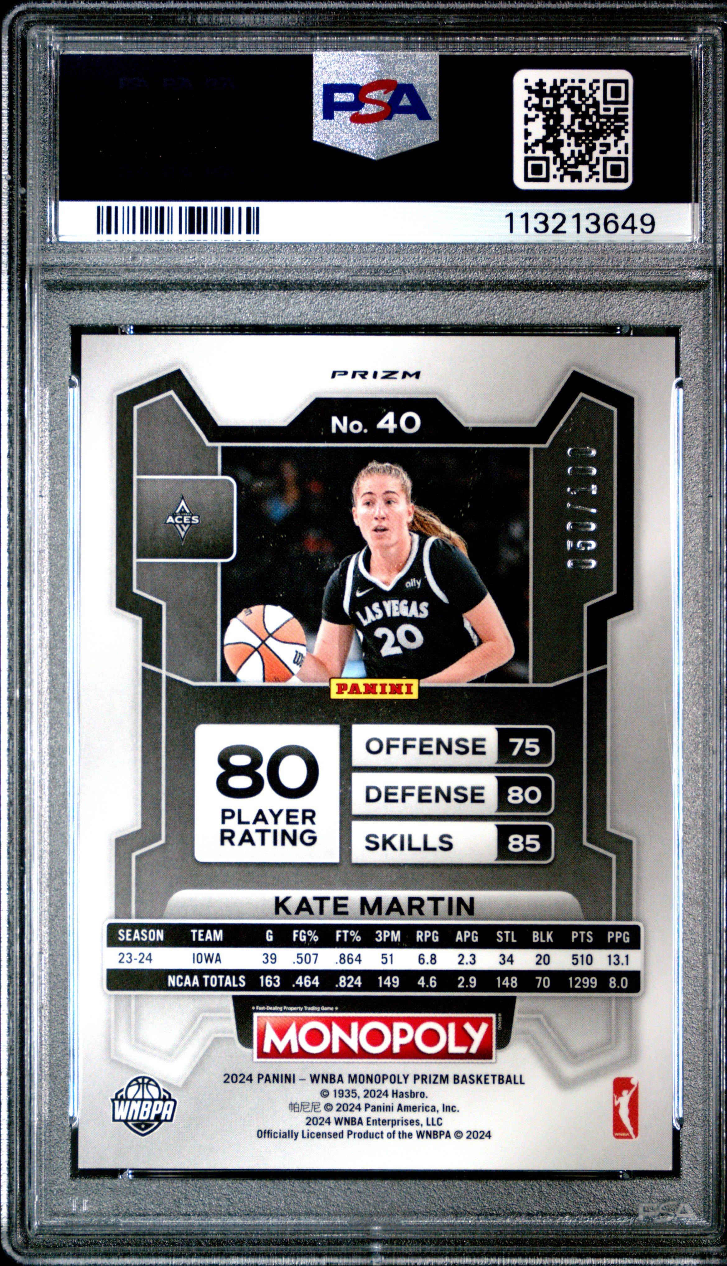 2024 Panini Prizm Monopoly Wnba 40 Kate Martin Red Millionaire Shimmer PSA 10