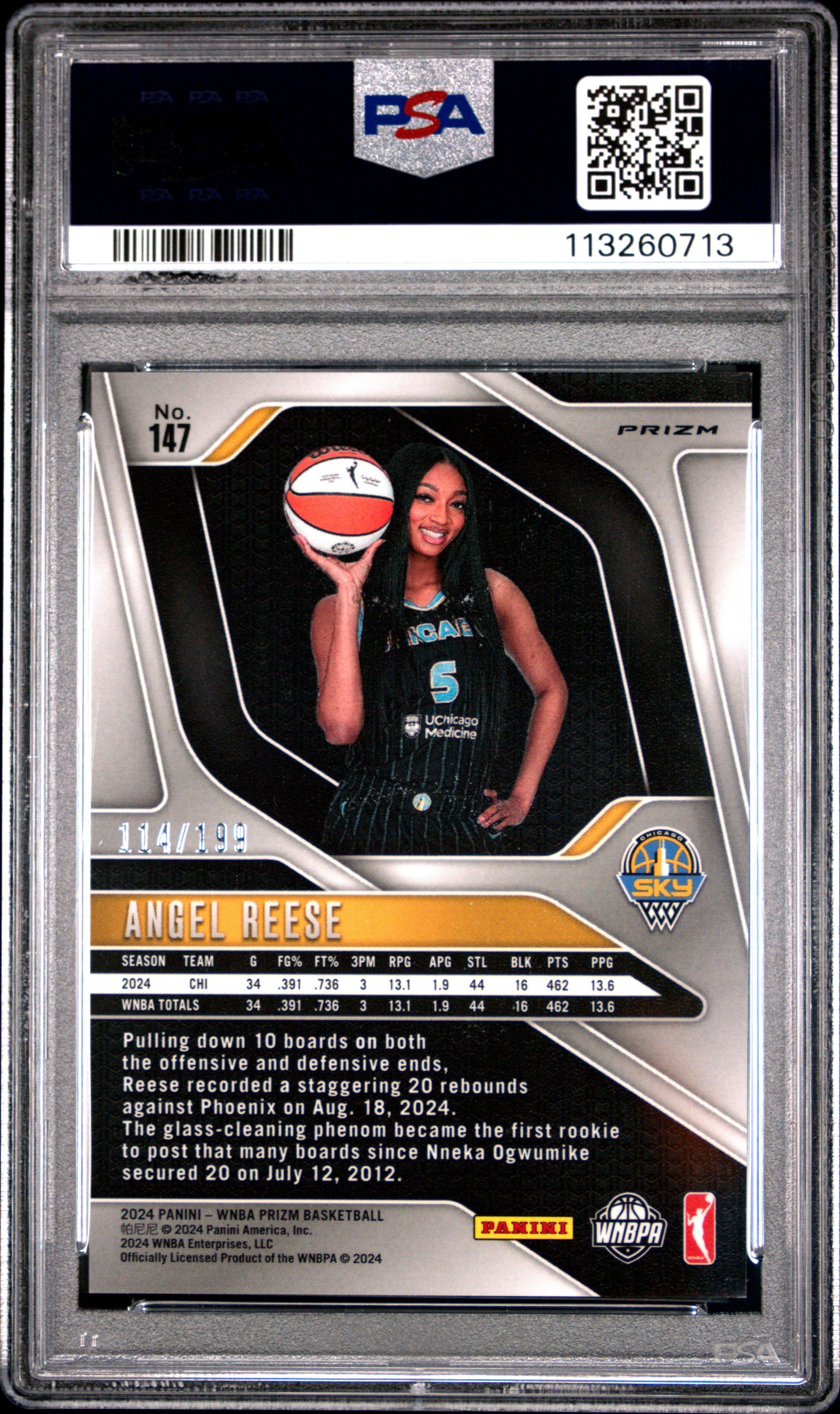 2024 Panini Prizm Wnba 147 Angel Reese Blue Prizm PSA 9