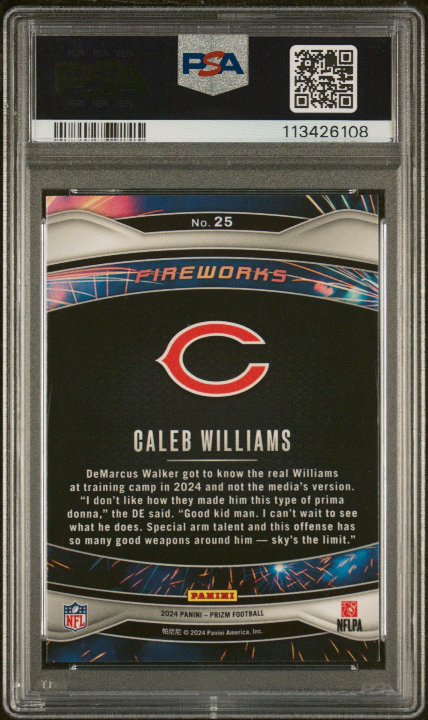 2024 Panini Prizm Fireworks 25 Caleb Williams PSA 10