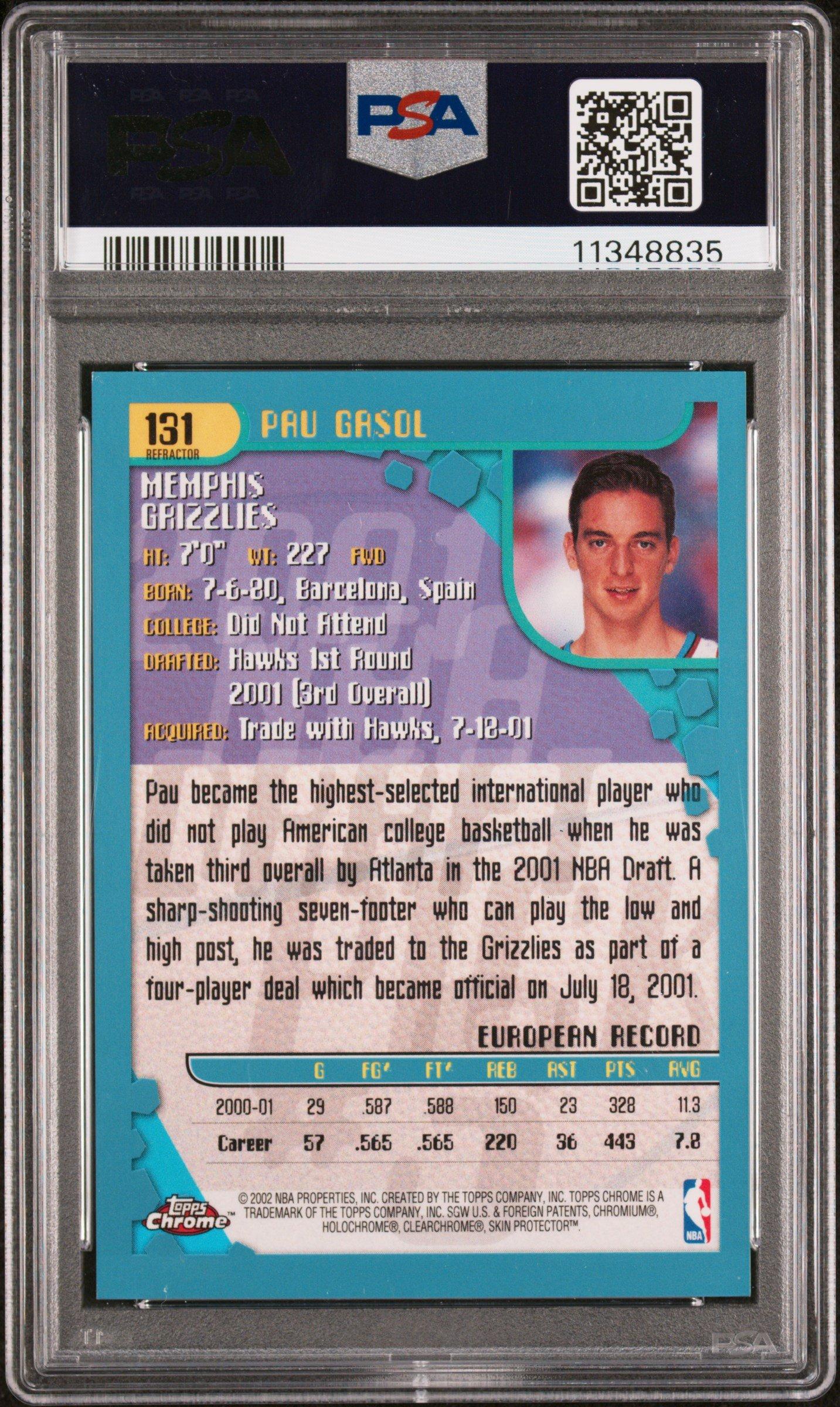 2001 Topps Chrome 131 Pau Gasol Refractor PSA 9