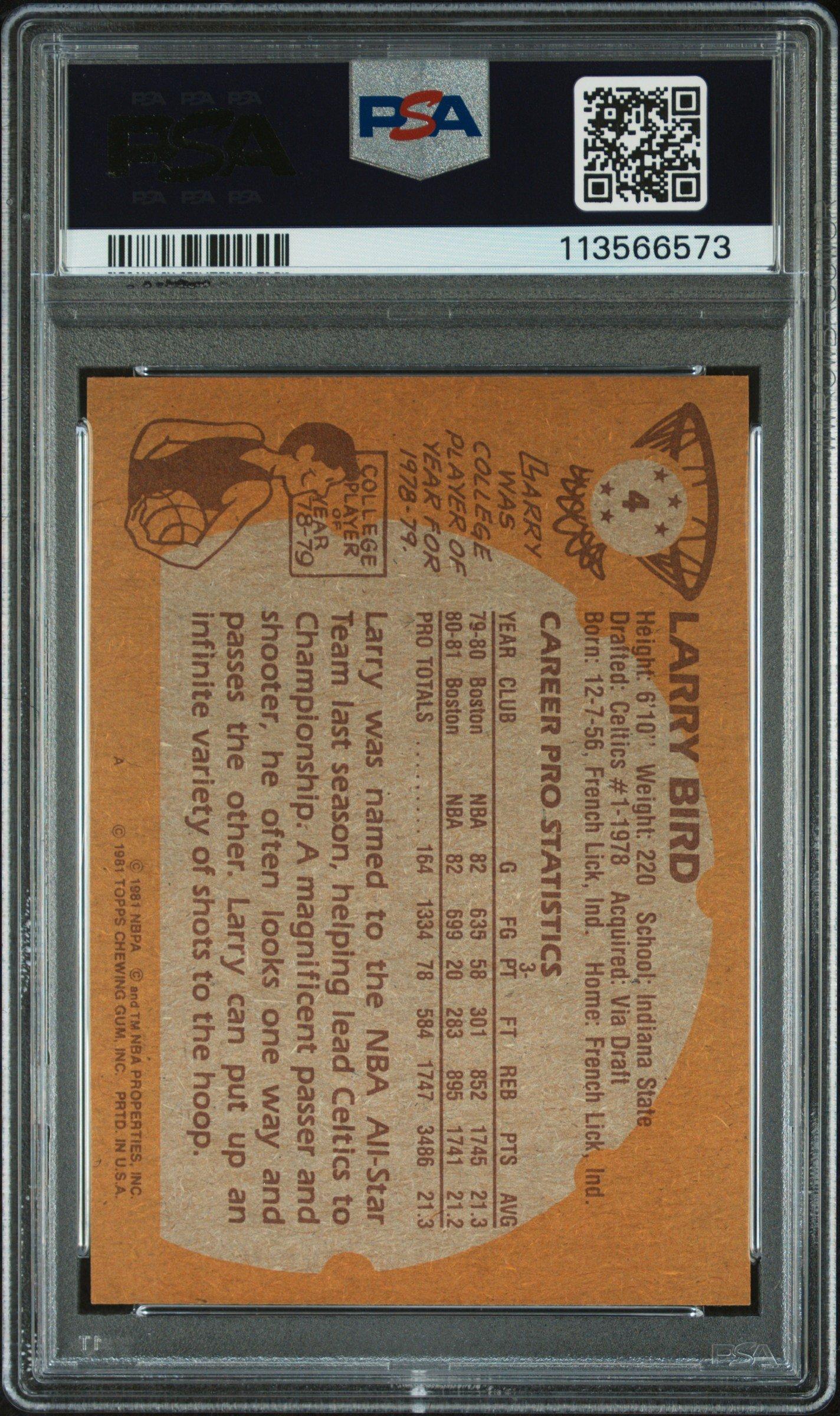 1981 Topps 4 Larry Bird PSA 8