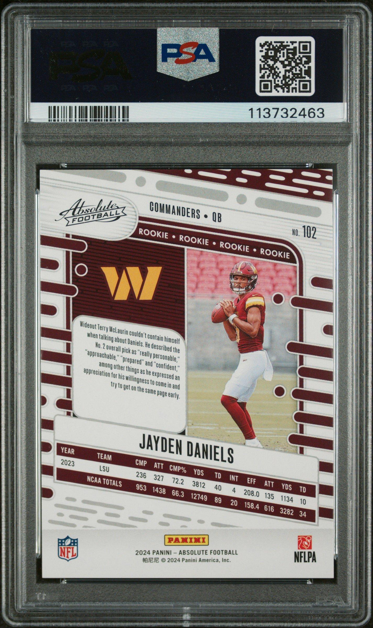 2024 Panini Absolute 102 Jayden Daniels Red Squares PSA 10