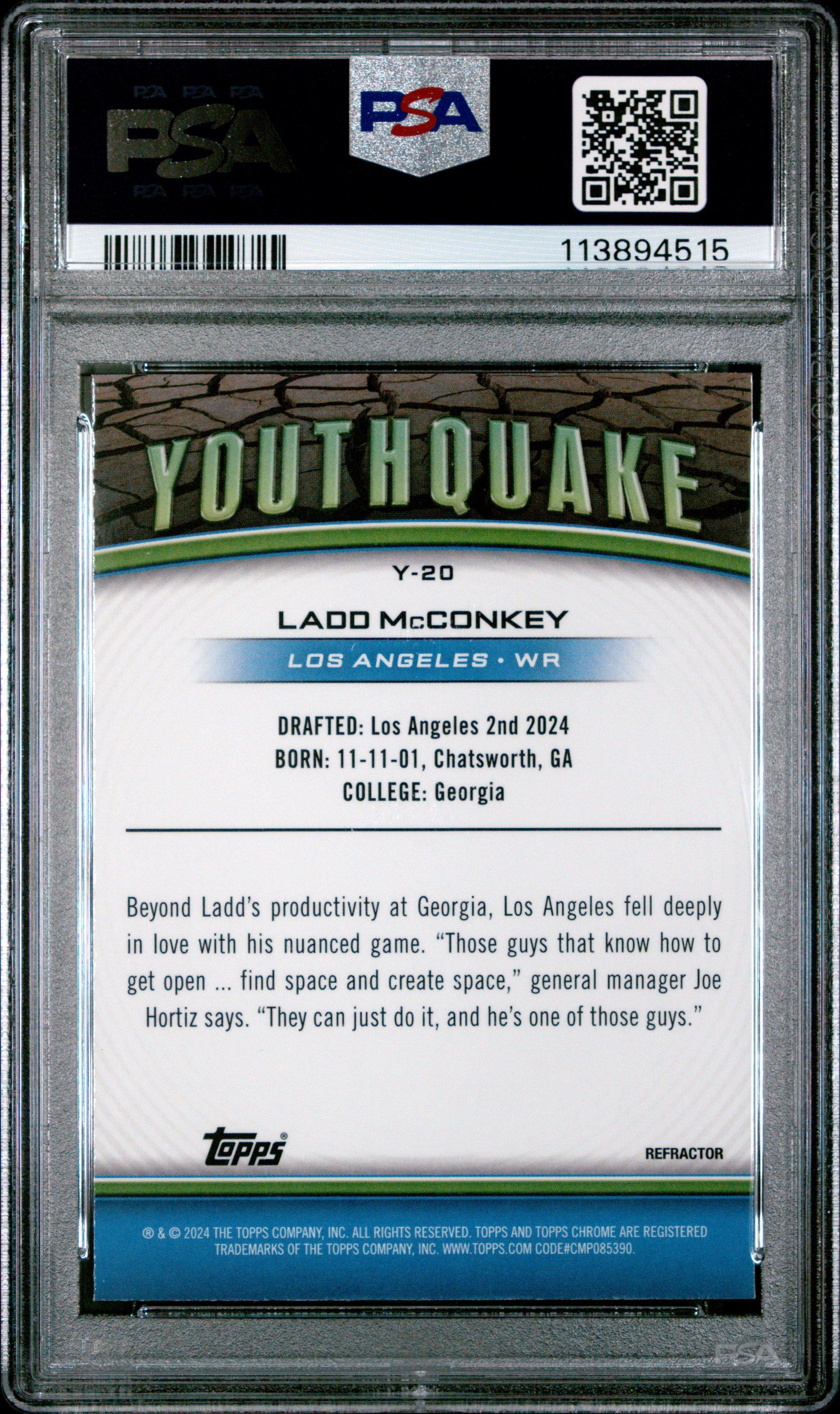 2024 Topps Chrome Youthquake Y20 Ladd Mcconkey Refractor PSA 10