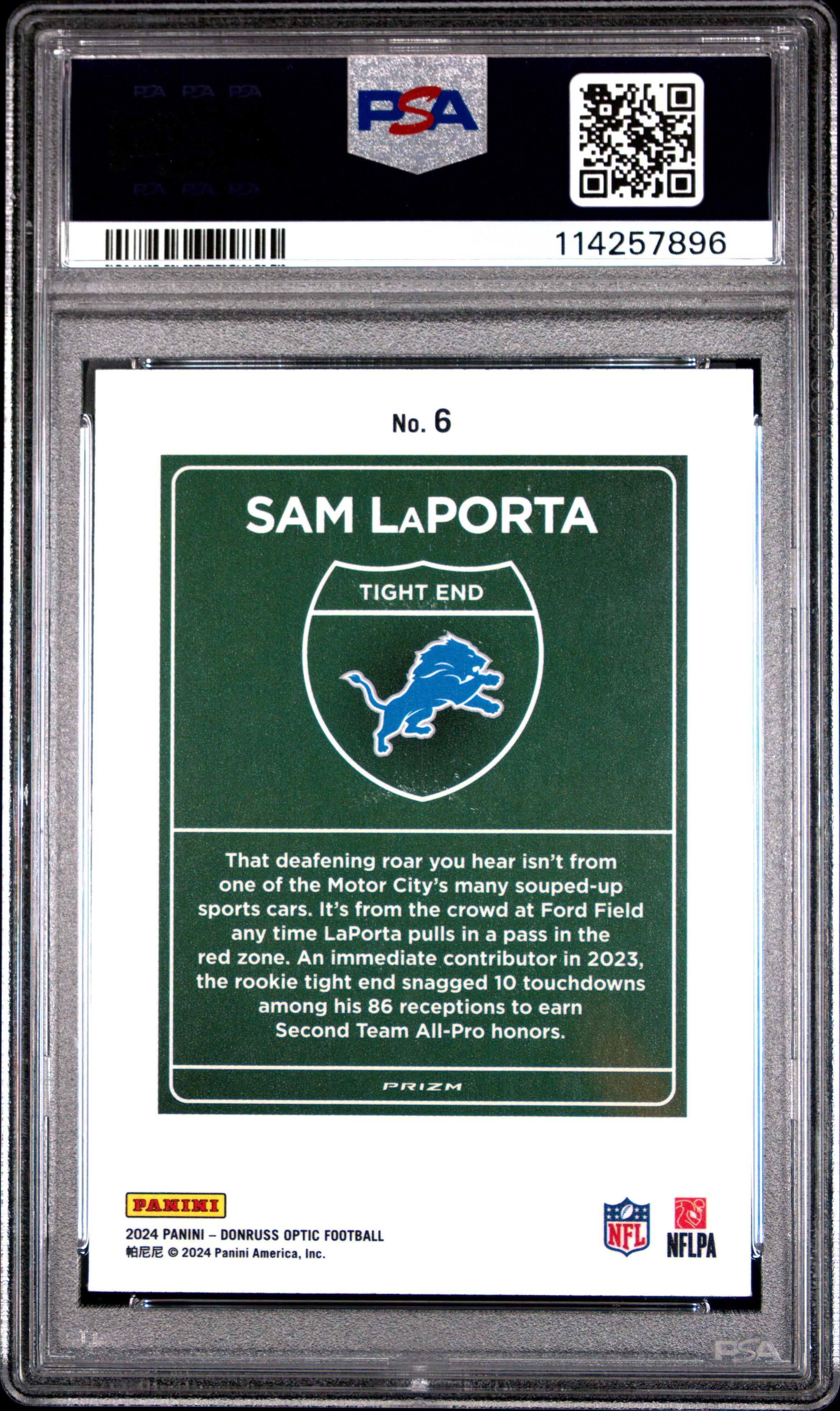 2024 Panini Donruss Optic Downtown! 6 Sam Laporta PSA 9