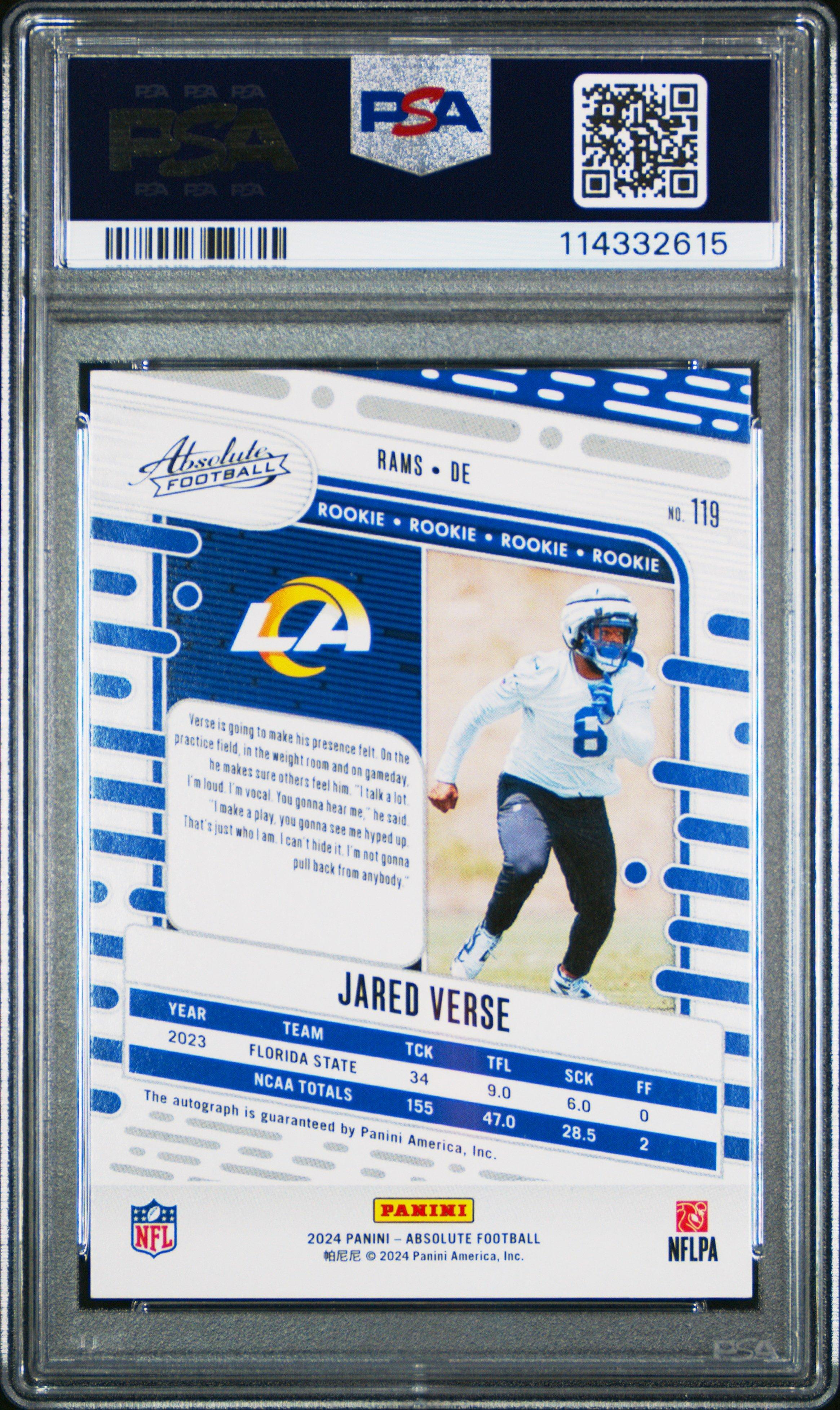 2024 Panini Absolute 119 Jared Verse Signature PSA 10