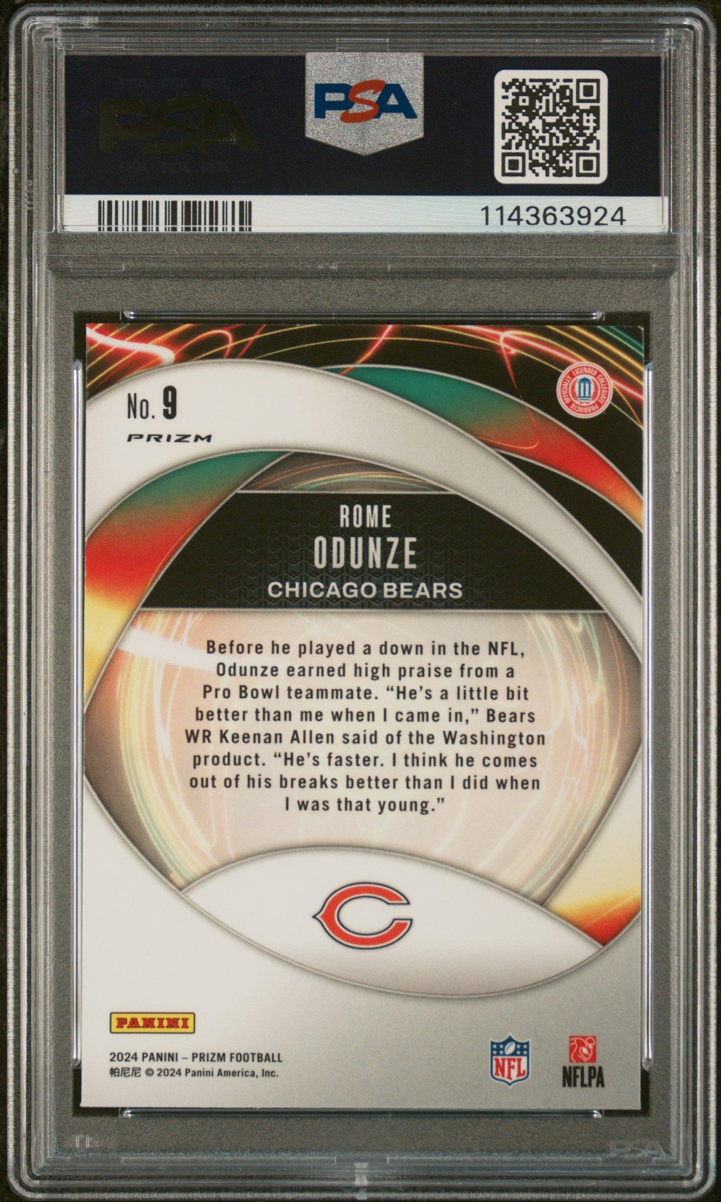 2024 Panini Prizm Portals 9 Rome Odunze Green Prizm PSA 10