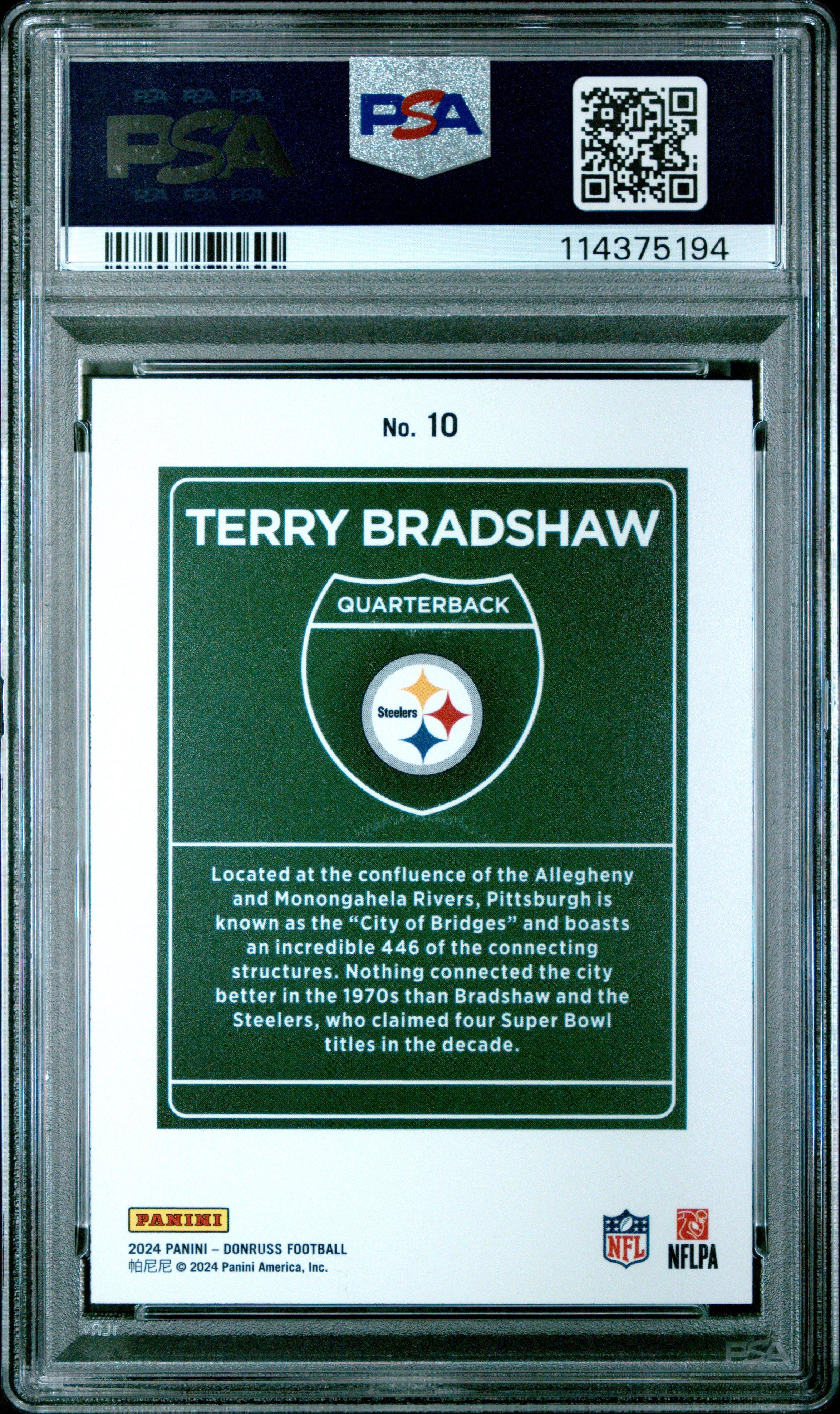 2024 Panini Donruss Downtown! 10 Terry Bradshaw PSA 9