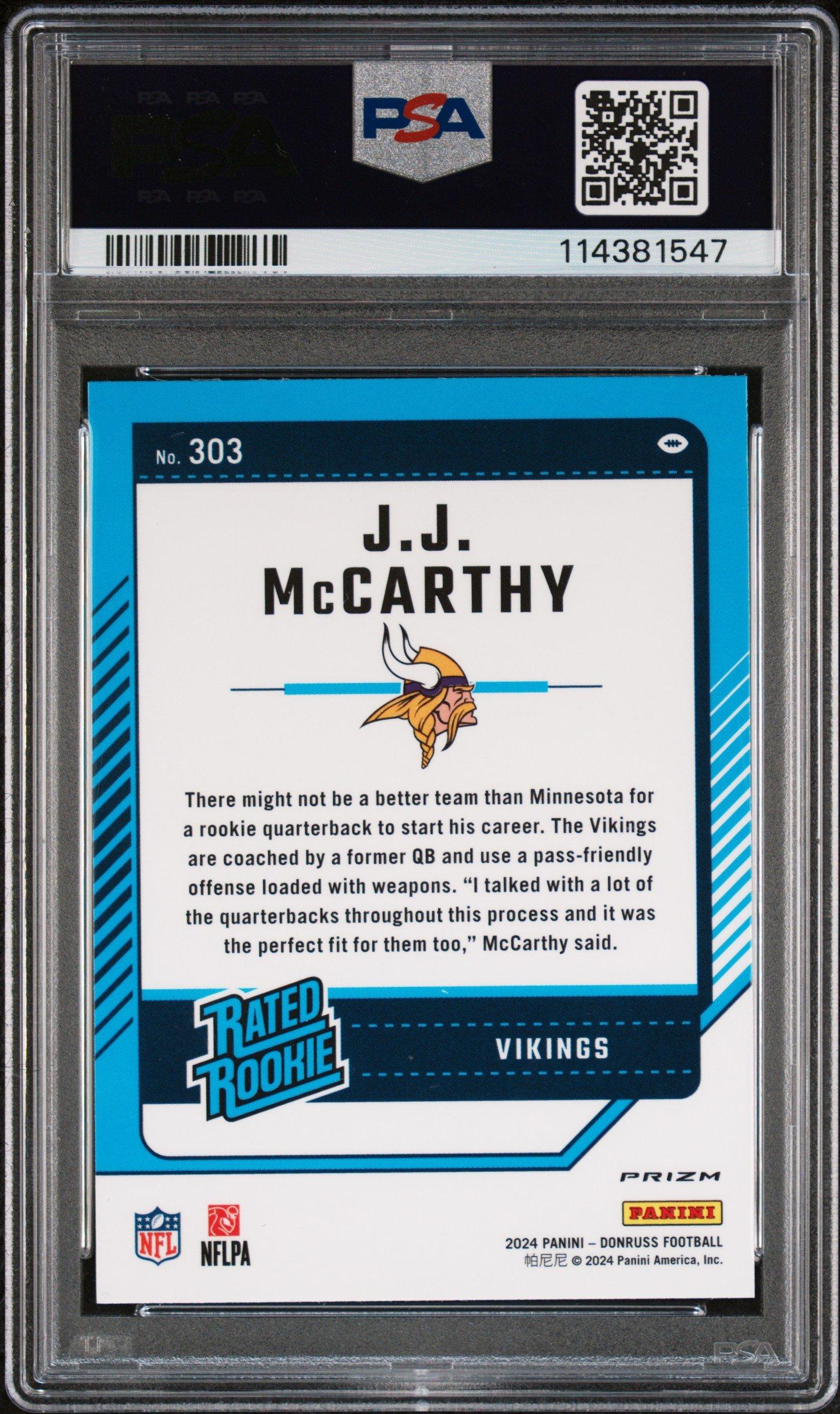 2024 Panini Donruss 303 Jj Mccarthy Optic Preview-blue Scope PSA 9