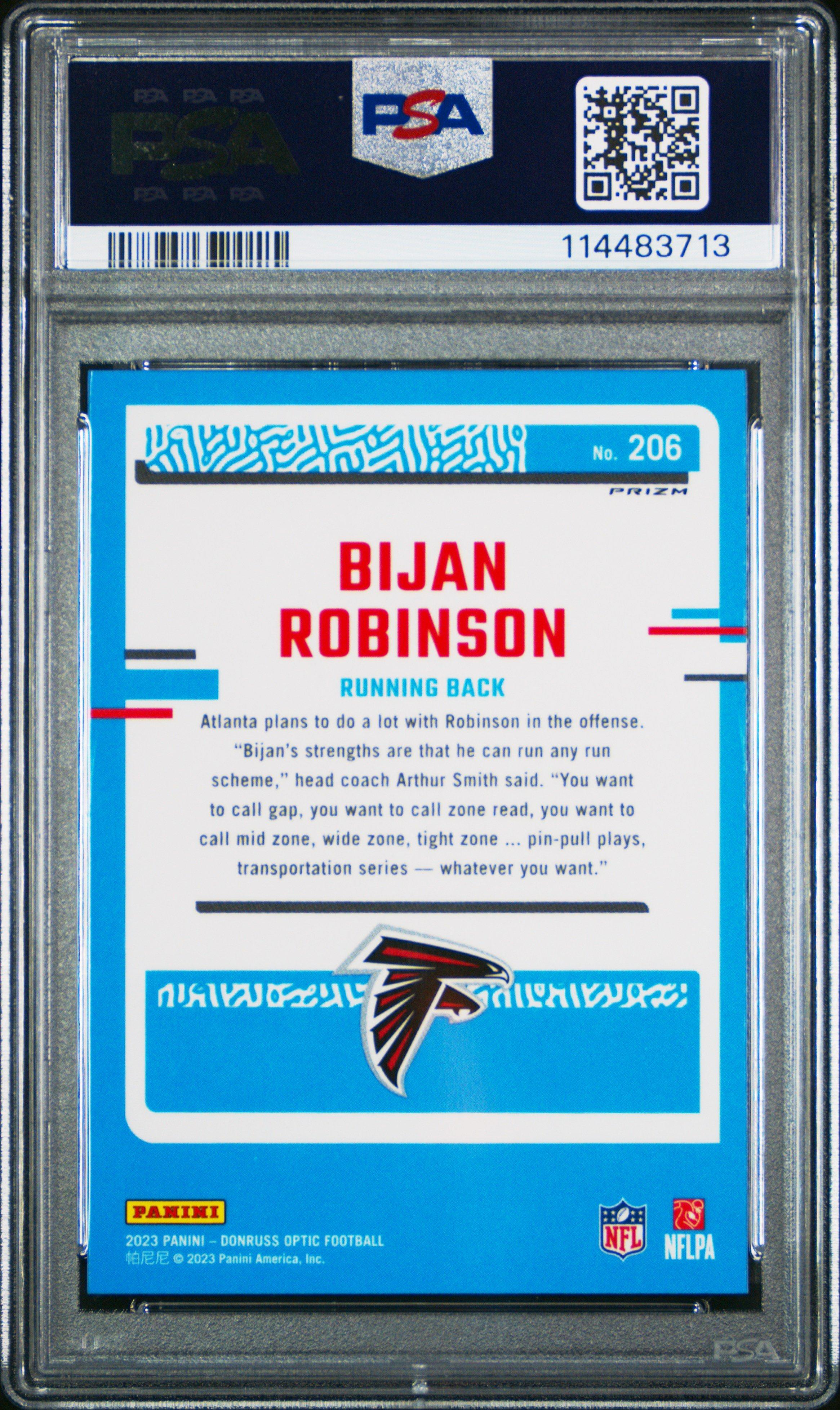 2023 Panini Donruss Optic 206 Bijan Robinson Holo PSA 10