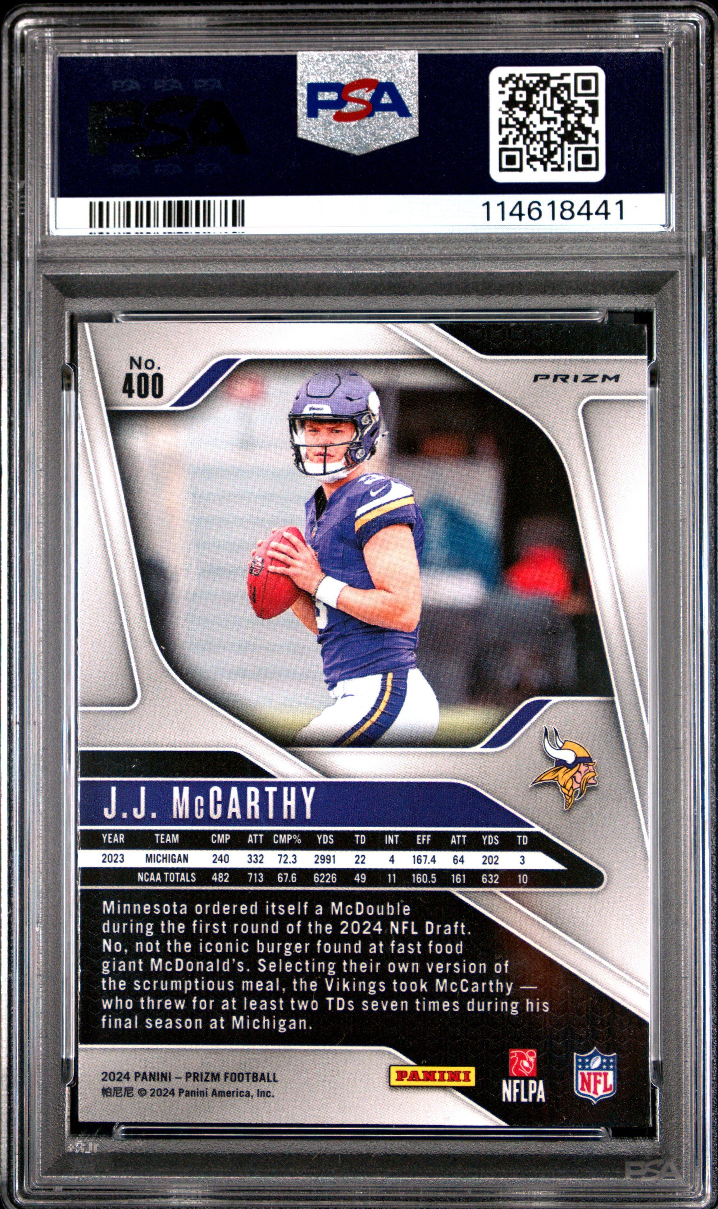 2024 Panini Prizm 400 Jj Mccarthy Orange Ice PSA