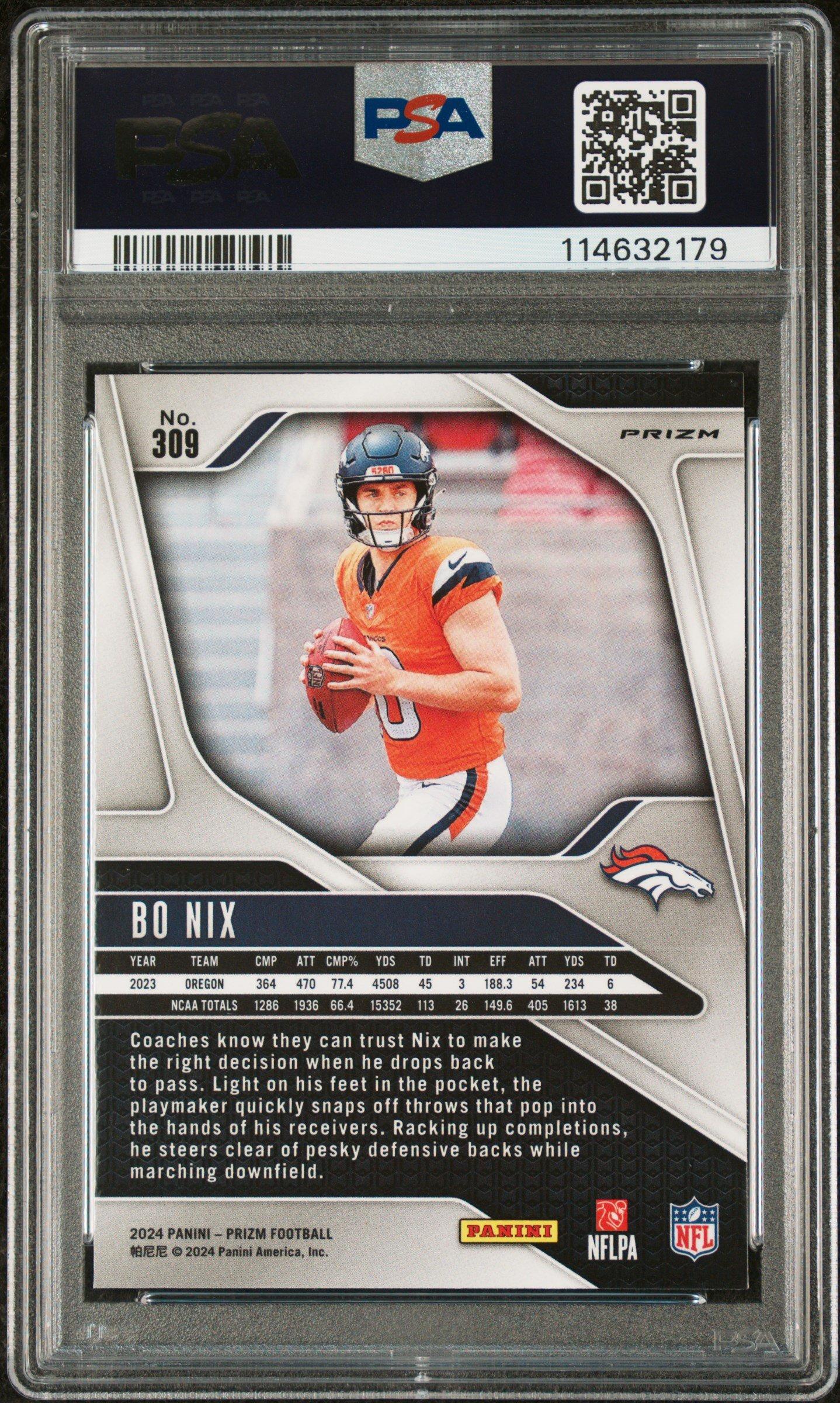 2024 Panini Prizm 309 Bo Nix Green Wave PSA 9