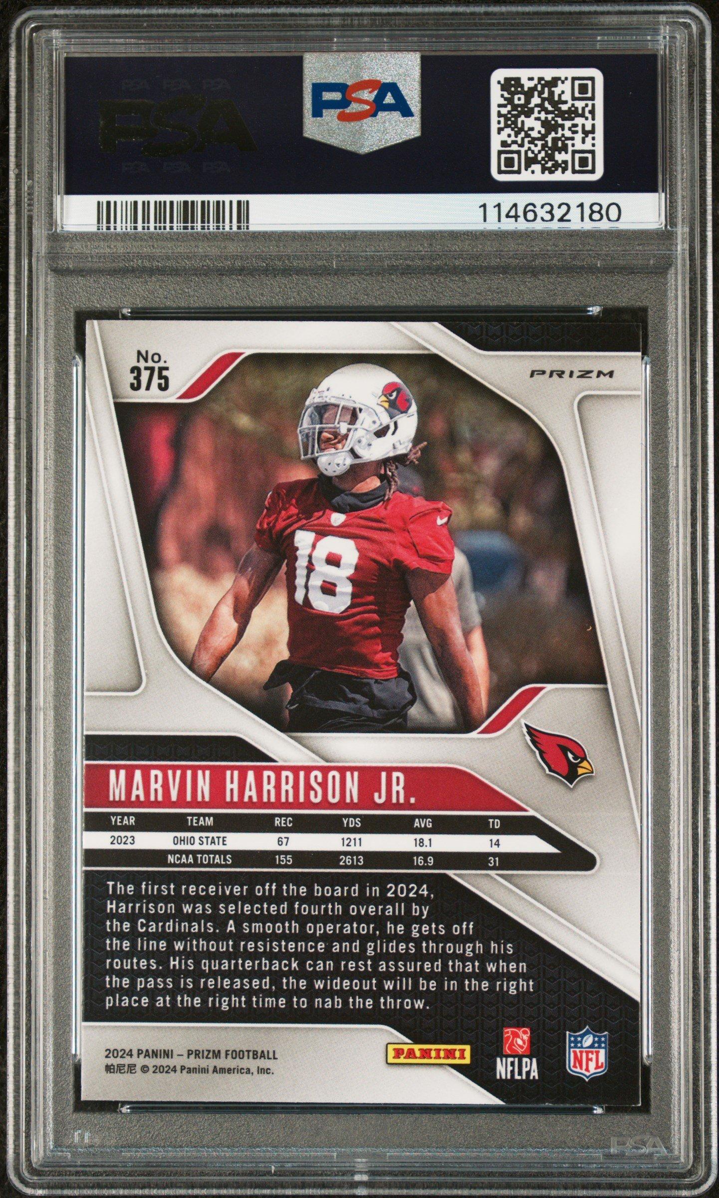 2024 Panini Prizm 375 Marvin Harrison Jr. Silver Prizm PSA 9