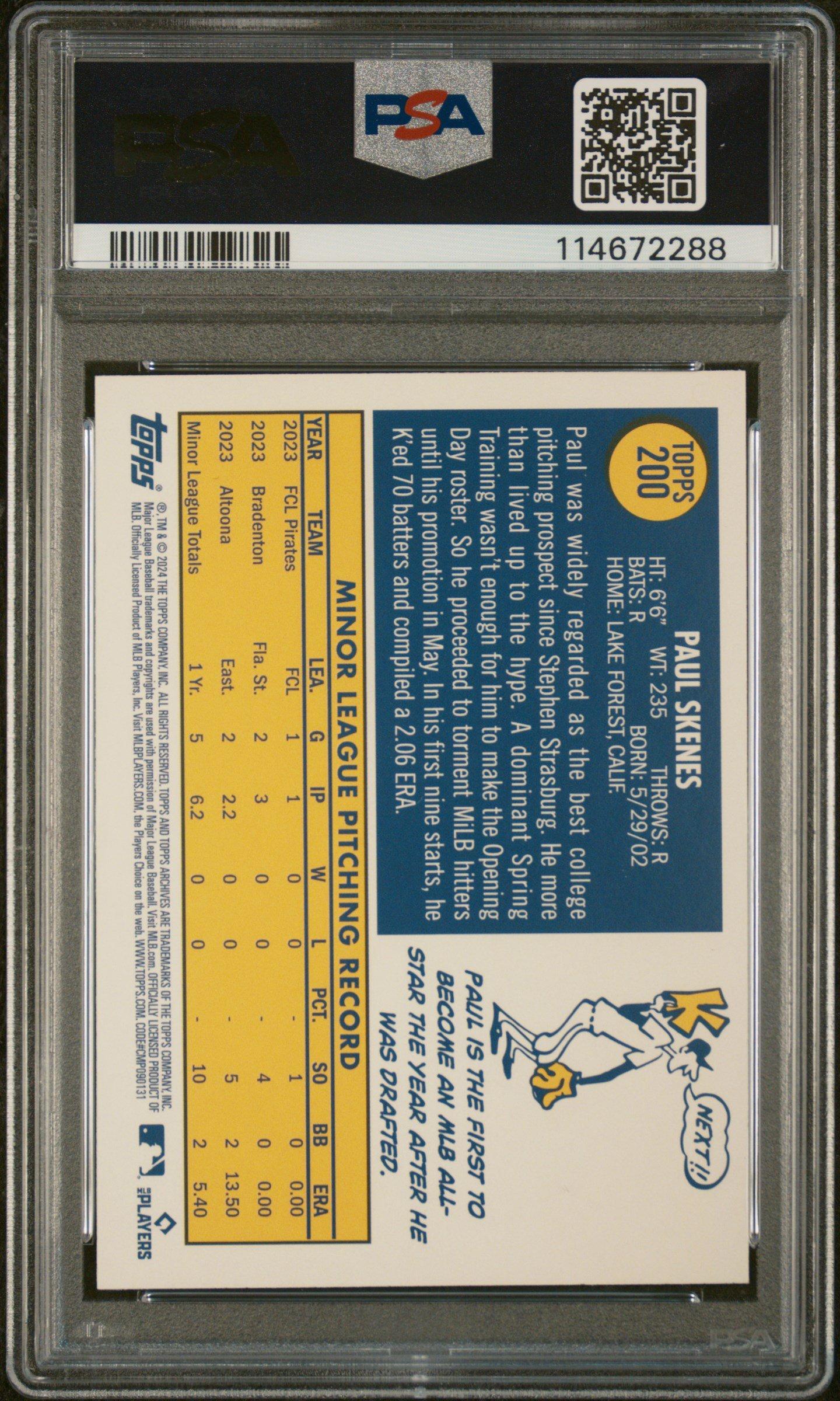 2024 Topps Archives 200 Paul Skenes Black Foilboard PSA 9