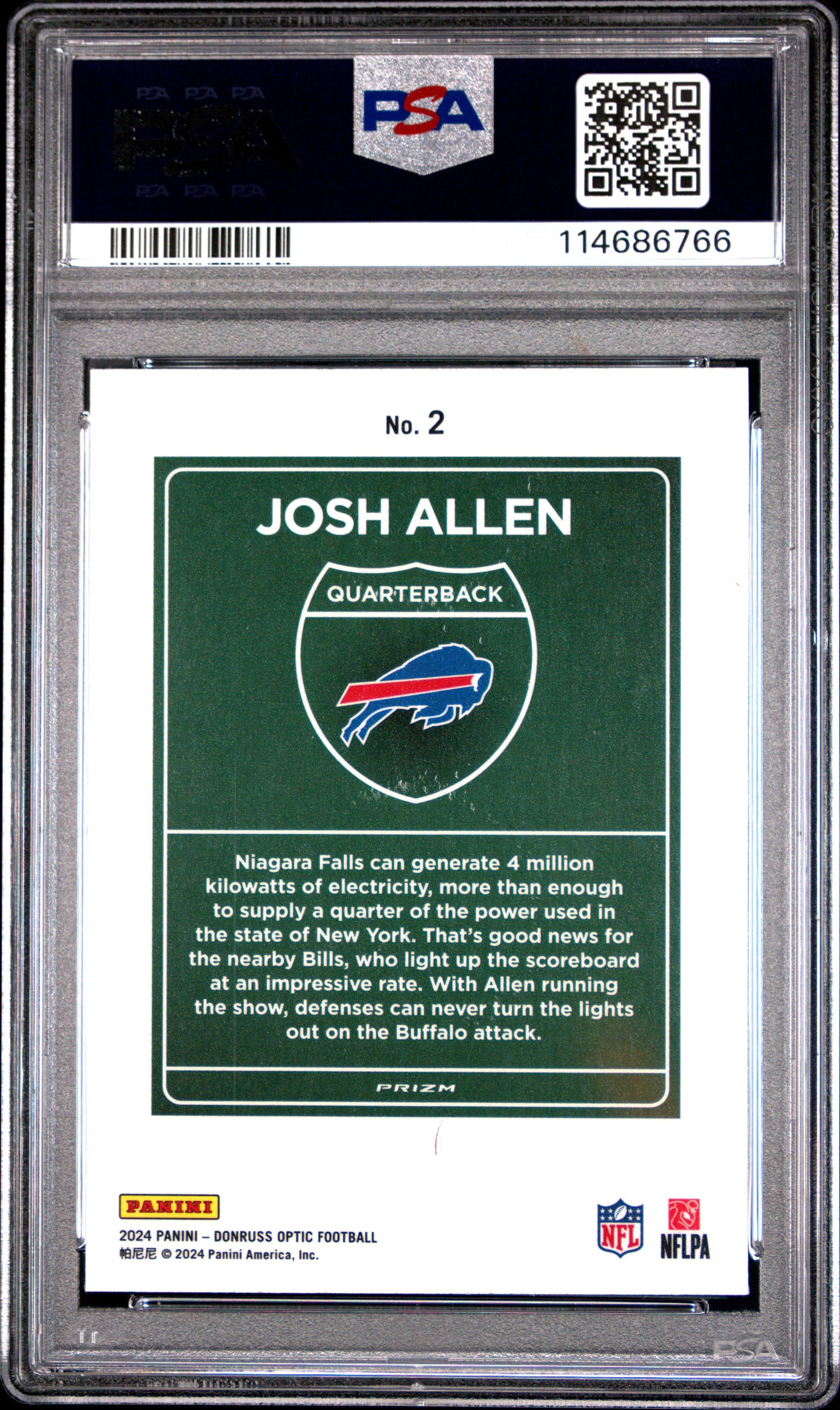 2024 Panini Donruss Optic Downtown! 2 Josh Allen PSA 9 Graded Card