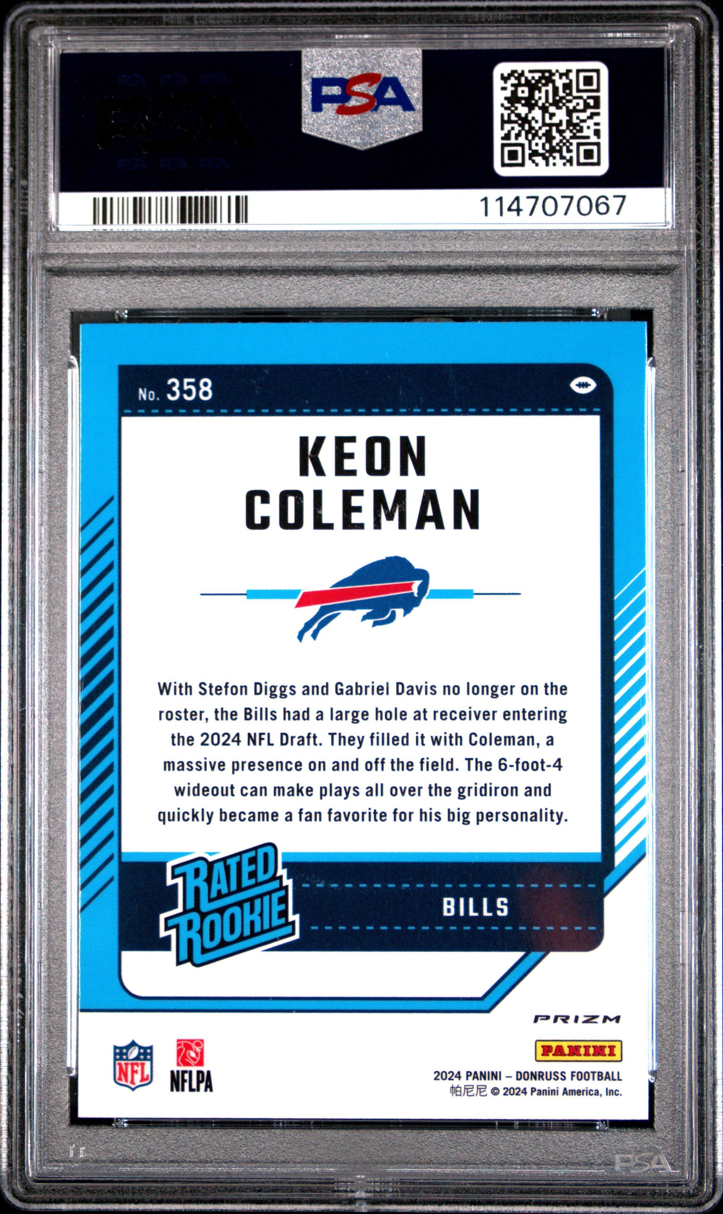 2024 Panini Donruss 358 Keon Coleman Optic Preview-red Wave PSA 10