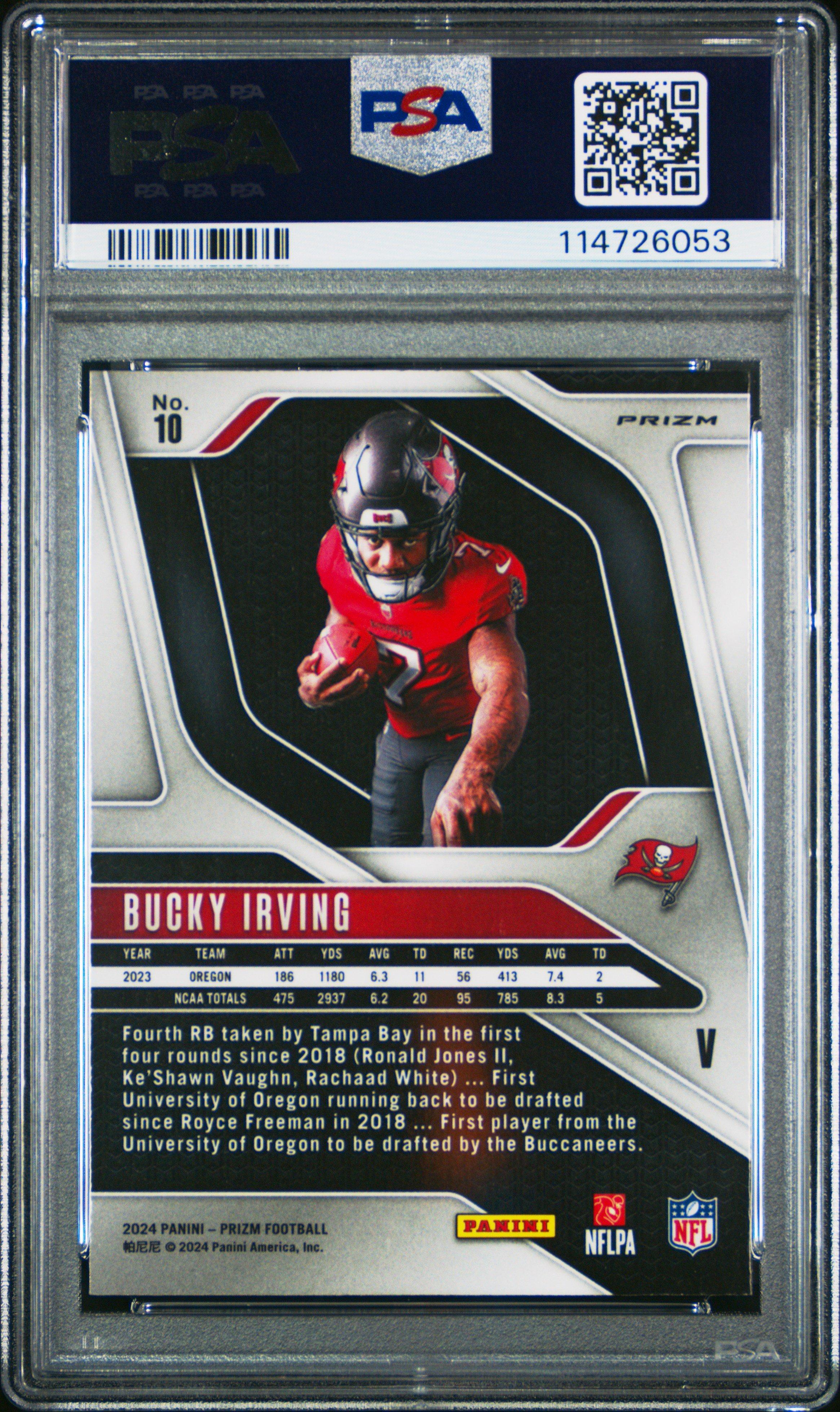 2024 Panini Prizm Rookie Variation 10 Bucky Irving No Huddle Prizm PSA 10