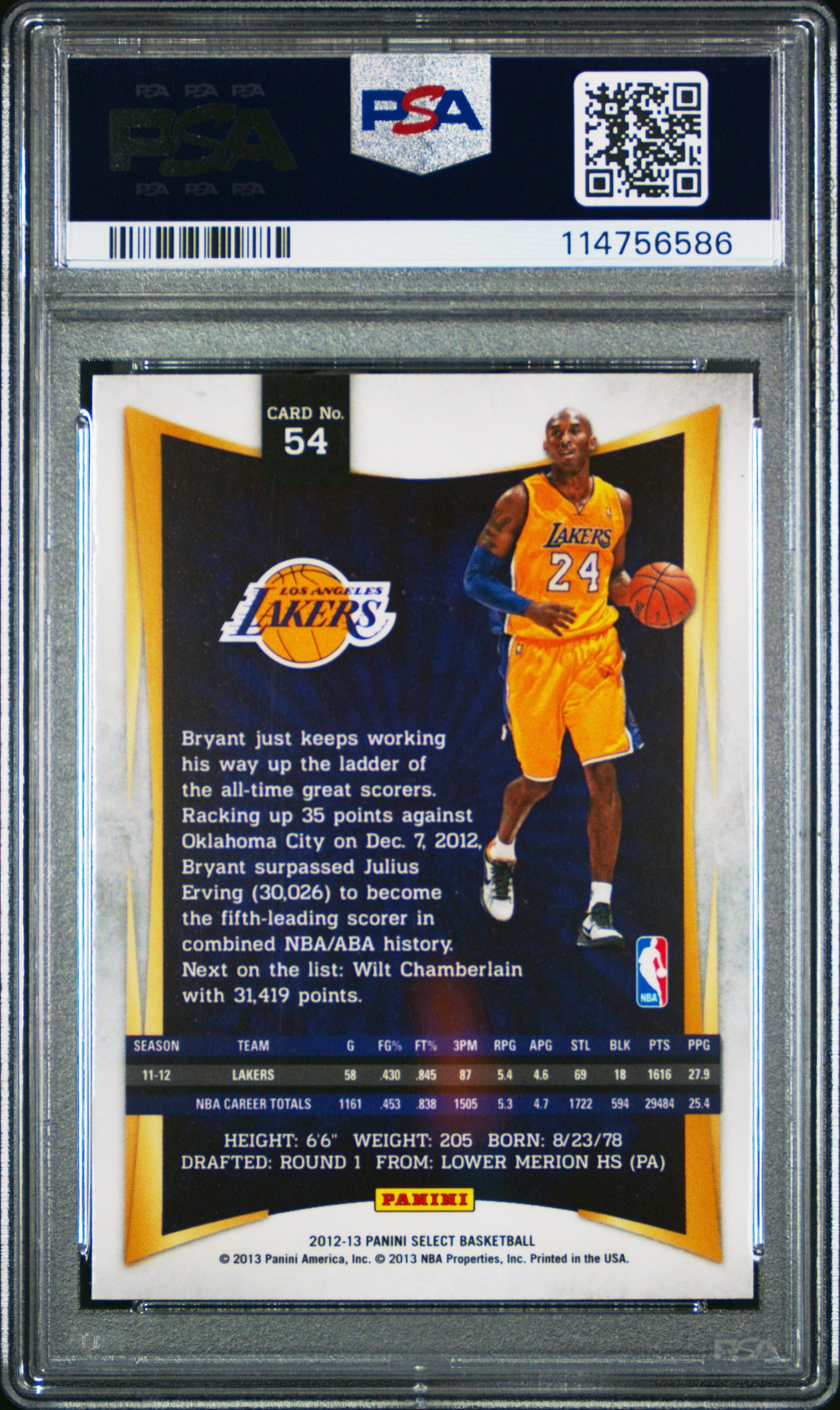 2012 Panini Select 54 Kobe Bryant PSA 9