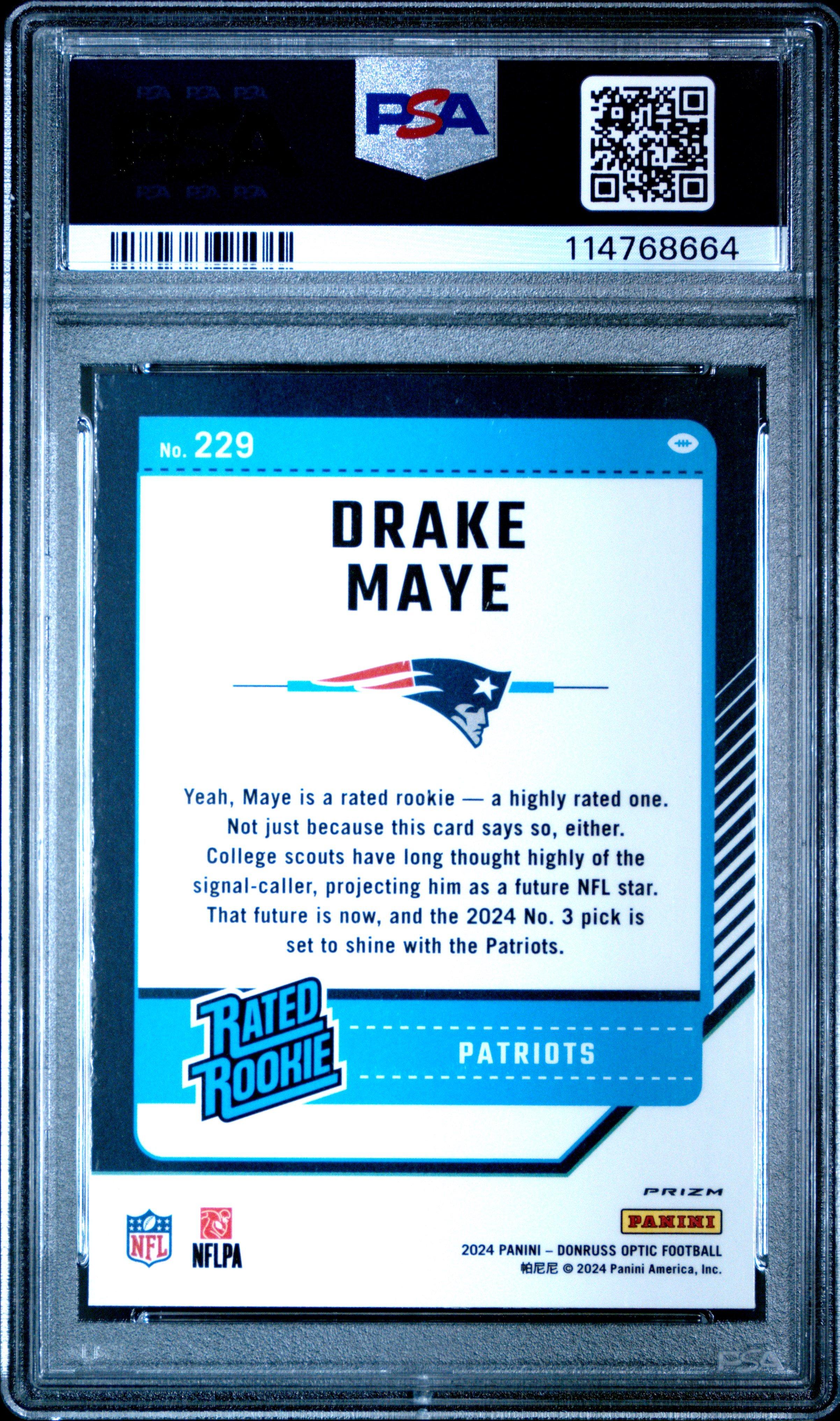 2024 Panini Donruss Optic 229 Drake Maye Holo PSA 9