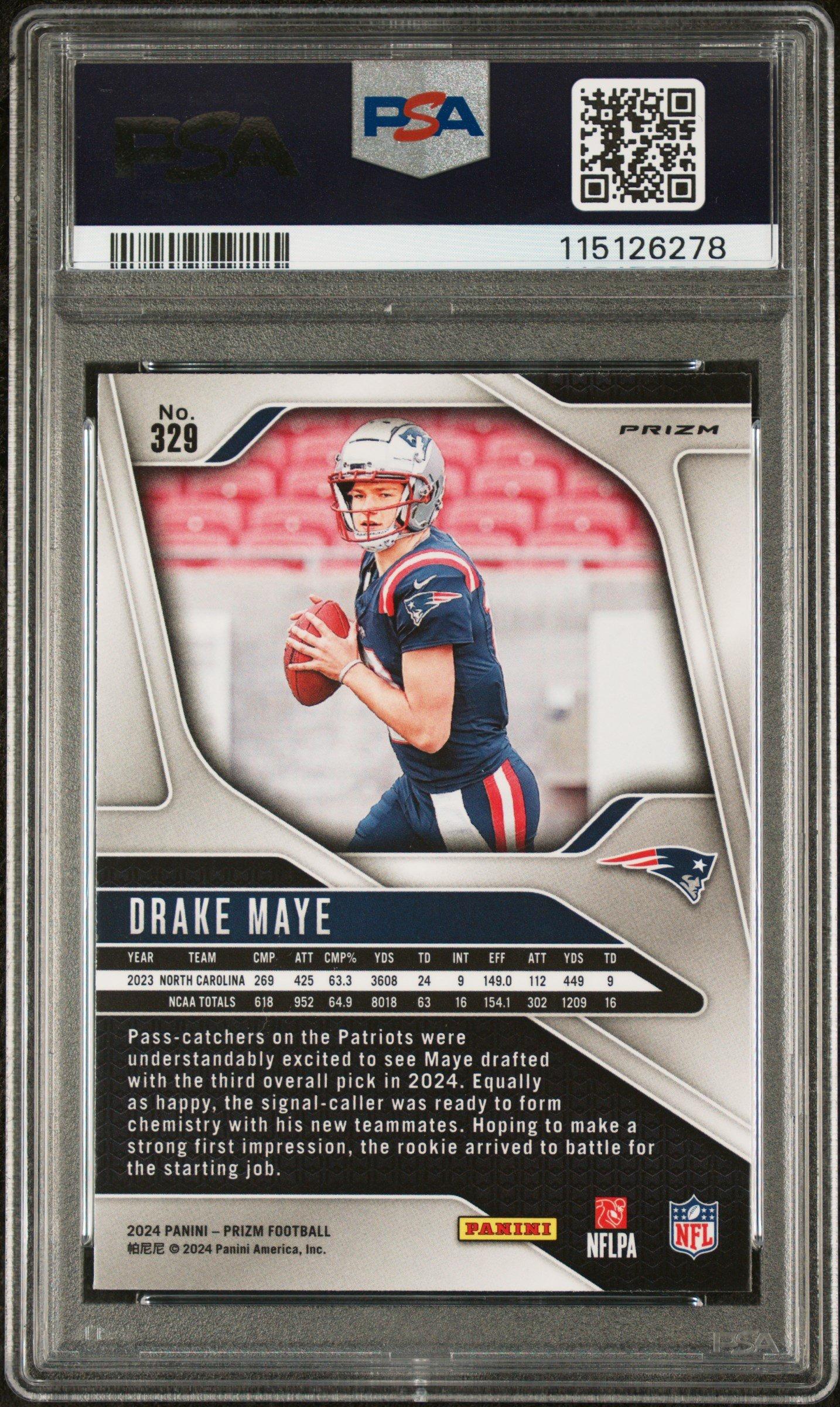 2024 Panini Prizm 329 Drake Maye Silver Prizm PSA 9 Graded Card