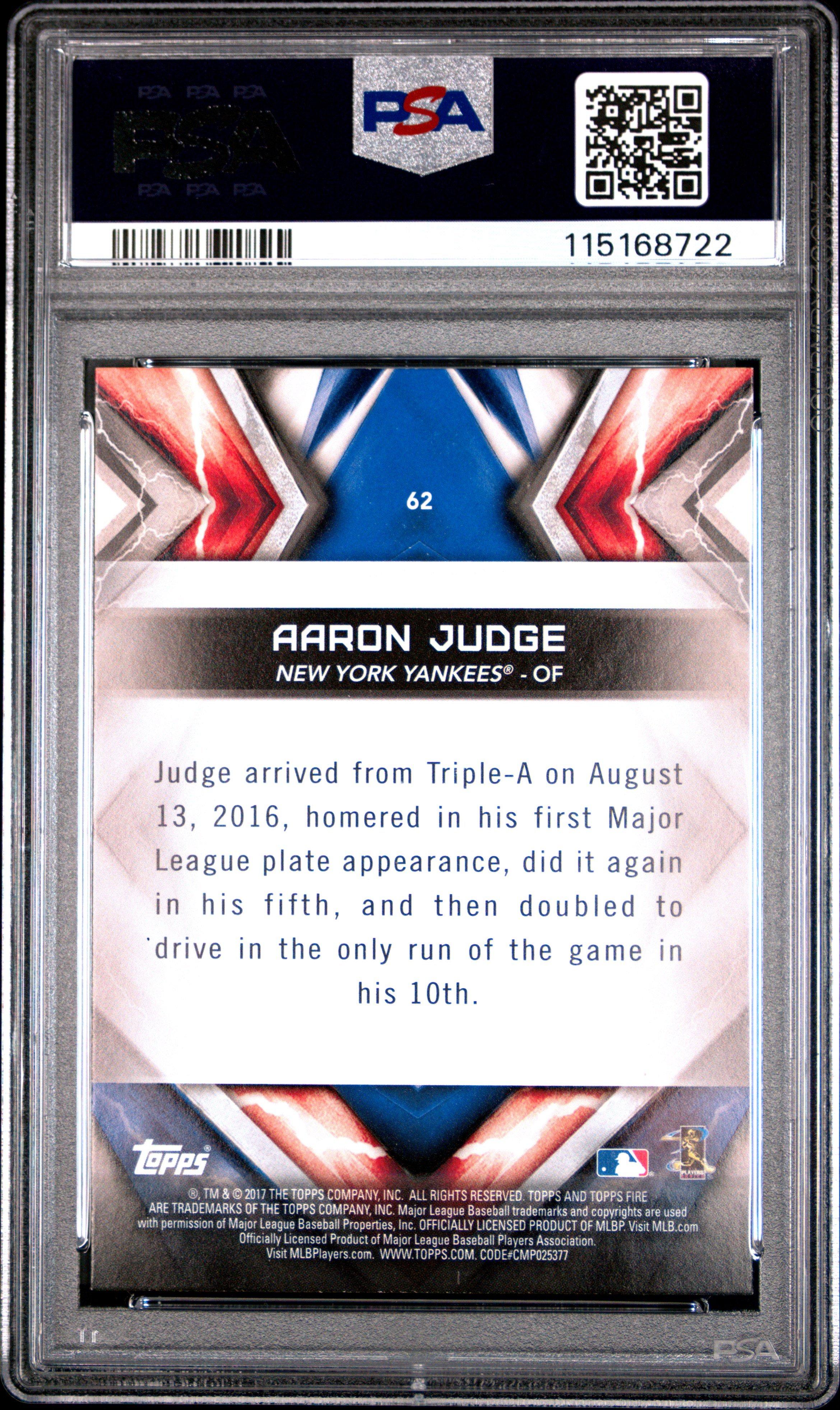 2017 Topps Fire 62 Aaron Judge PSA 10