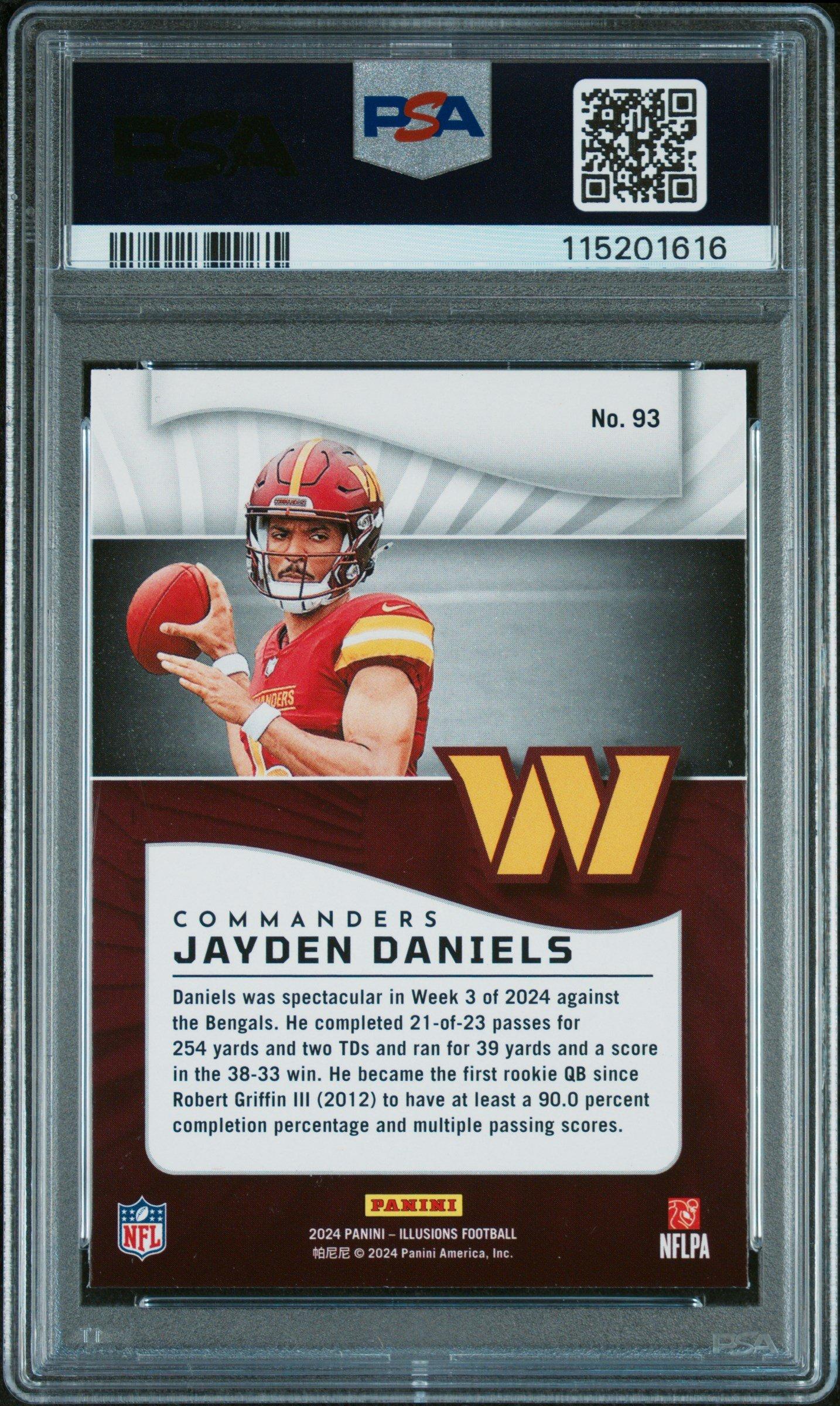 2024 Panini Illusions 93 Jayden Daniels Trophy Collection Orange PSA 9