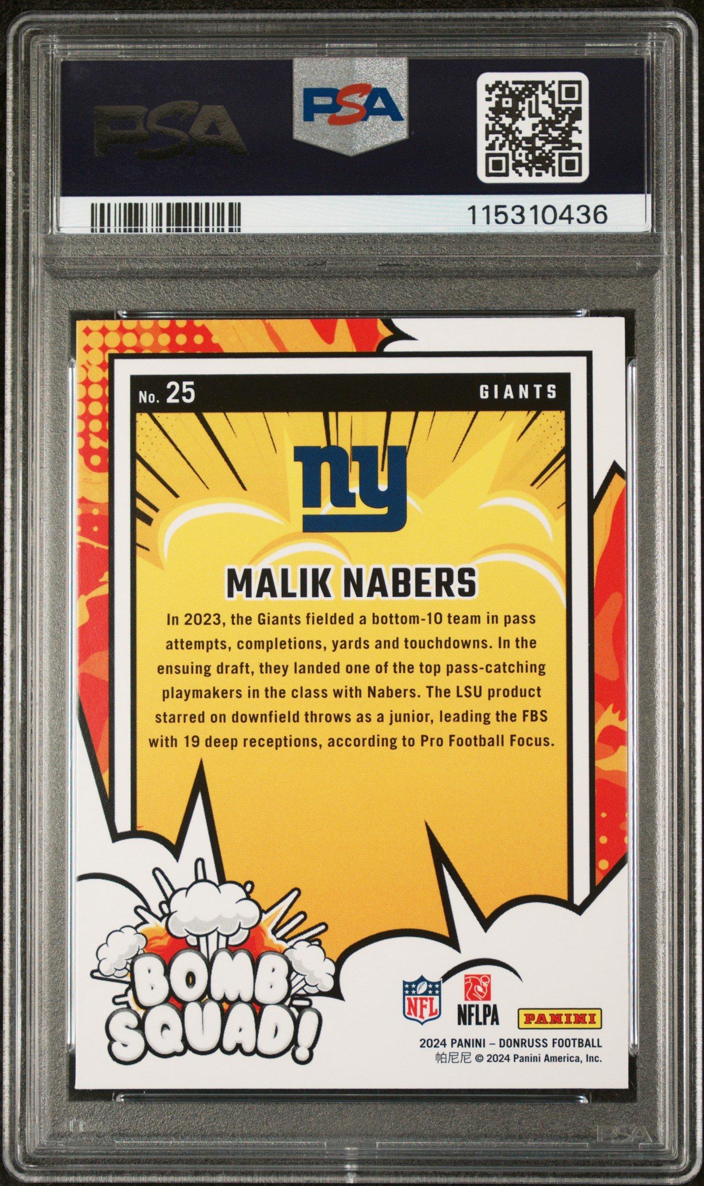2024 Panini Donruss Bomb Squad 25 Malik Nabers PSA 10